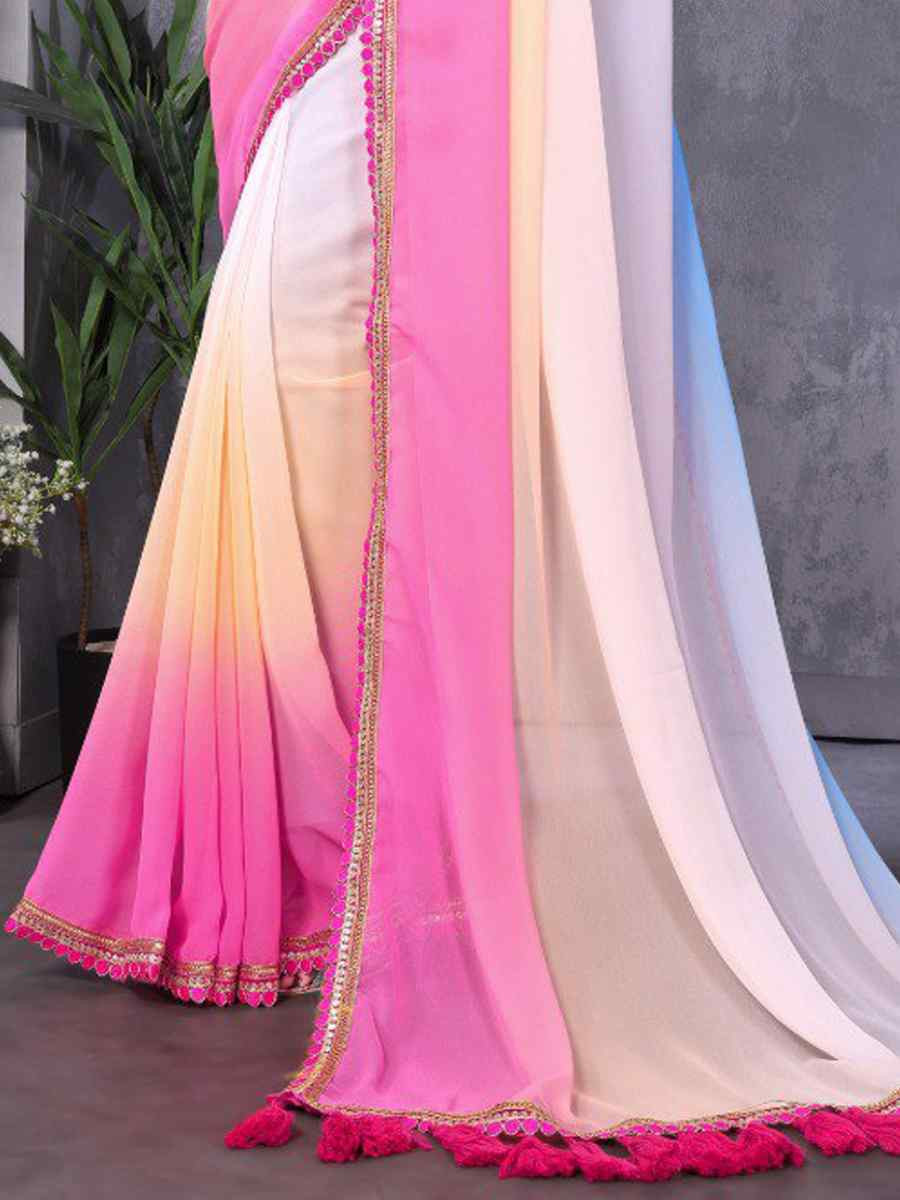 Multi Faux Peding Georgette Handwoven Festival Wedding Heavy Border Saree