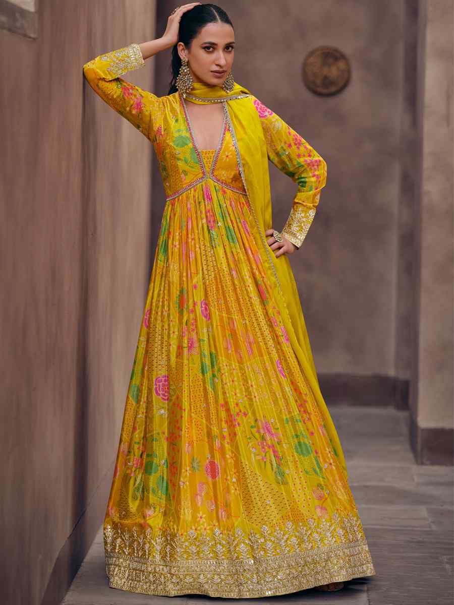 Multi Georgette Embroidered Festival Wedding Ready Anarkali Salwar Kameez