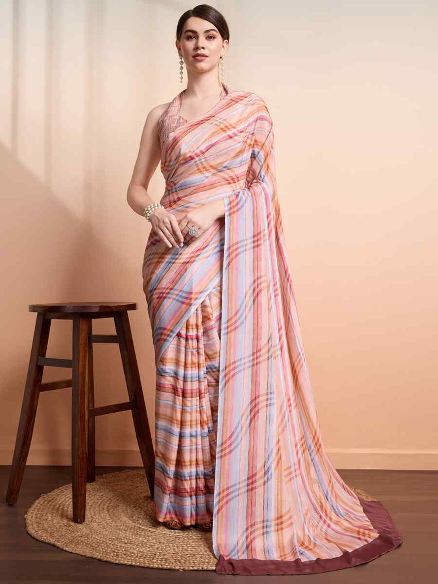 Multi Georgette Handwoven Festival Wedding Heavy Border Saree