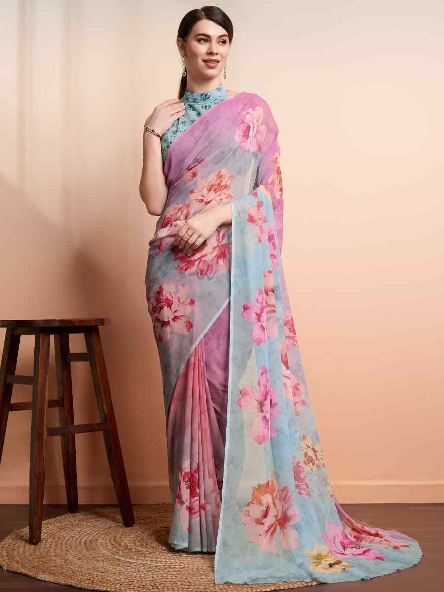 Multi Georgette Handwoven Festival Wedding Heavy Border Saree