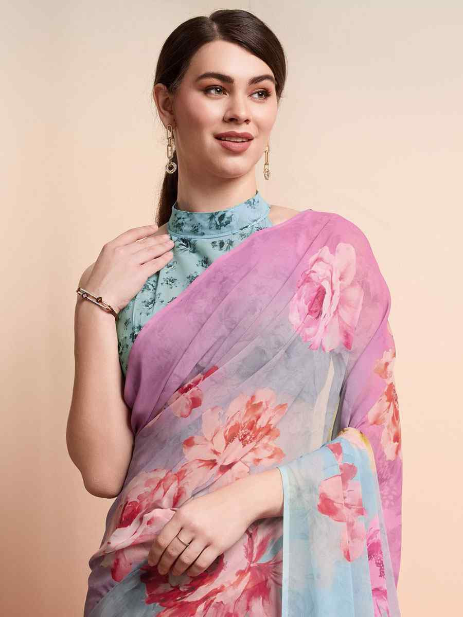 Multi Georgette Handwoven Festival Wedding Heavy Border Saree