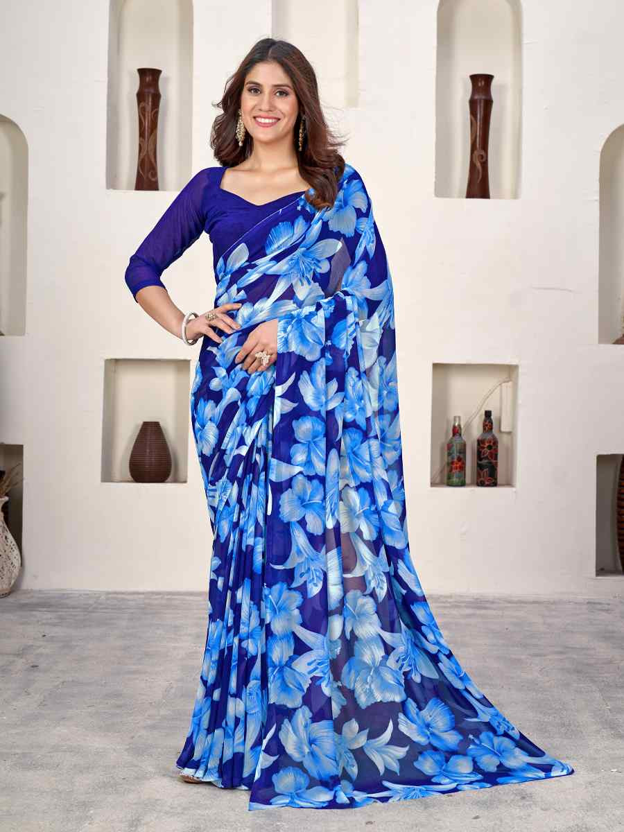 Multi Georgette Printed Casual Festival Classic Style Saree