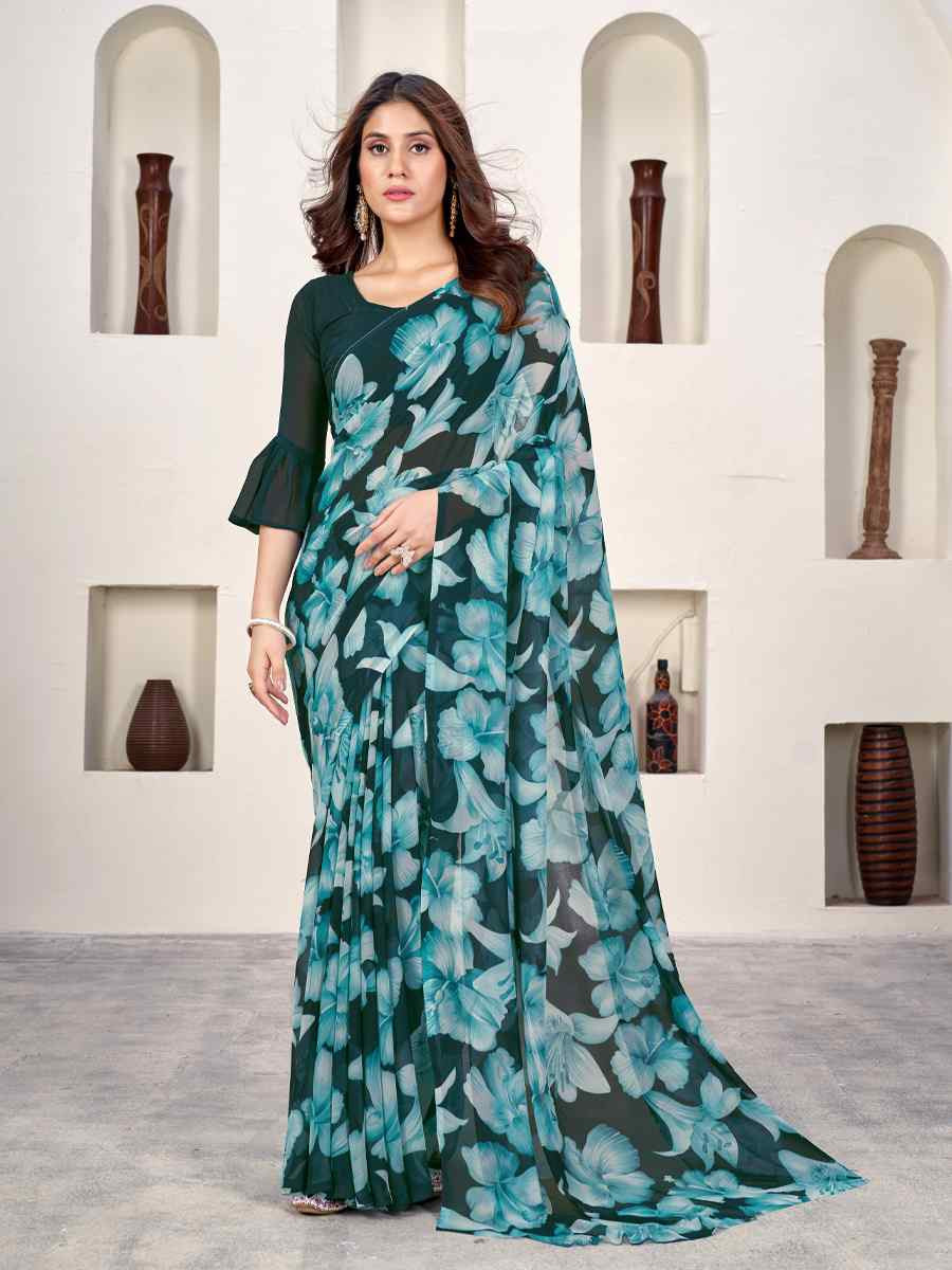 Multi Georgette Printed Casual Festival Classic Style Saree