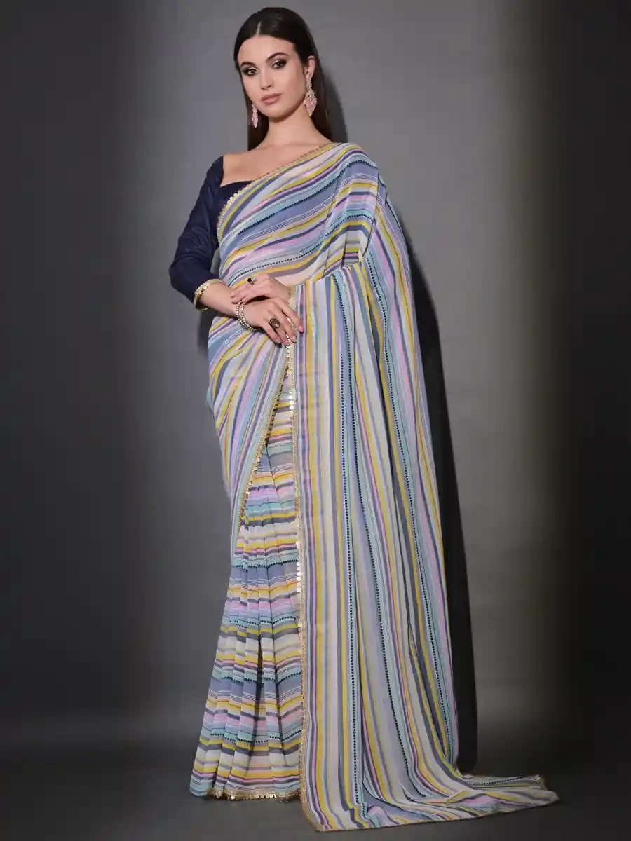 Multi Georgette Printed Cocktail Party Classic Style Saree