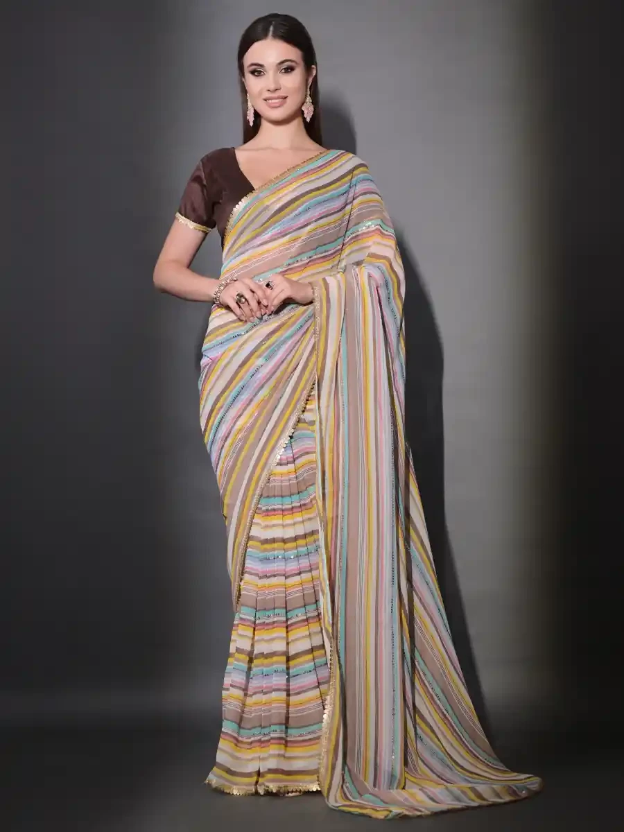 Multi Georgette Printed Cocktail Party Classic Style Saree