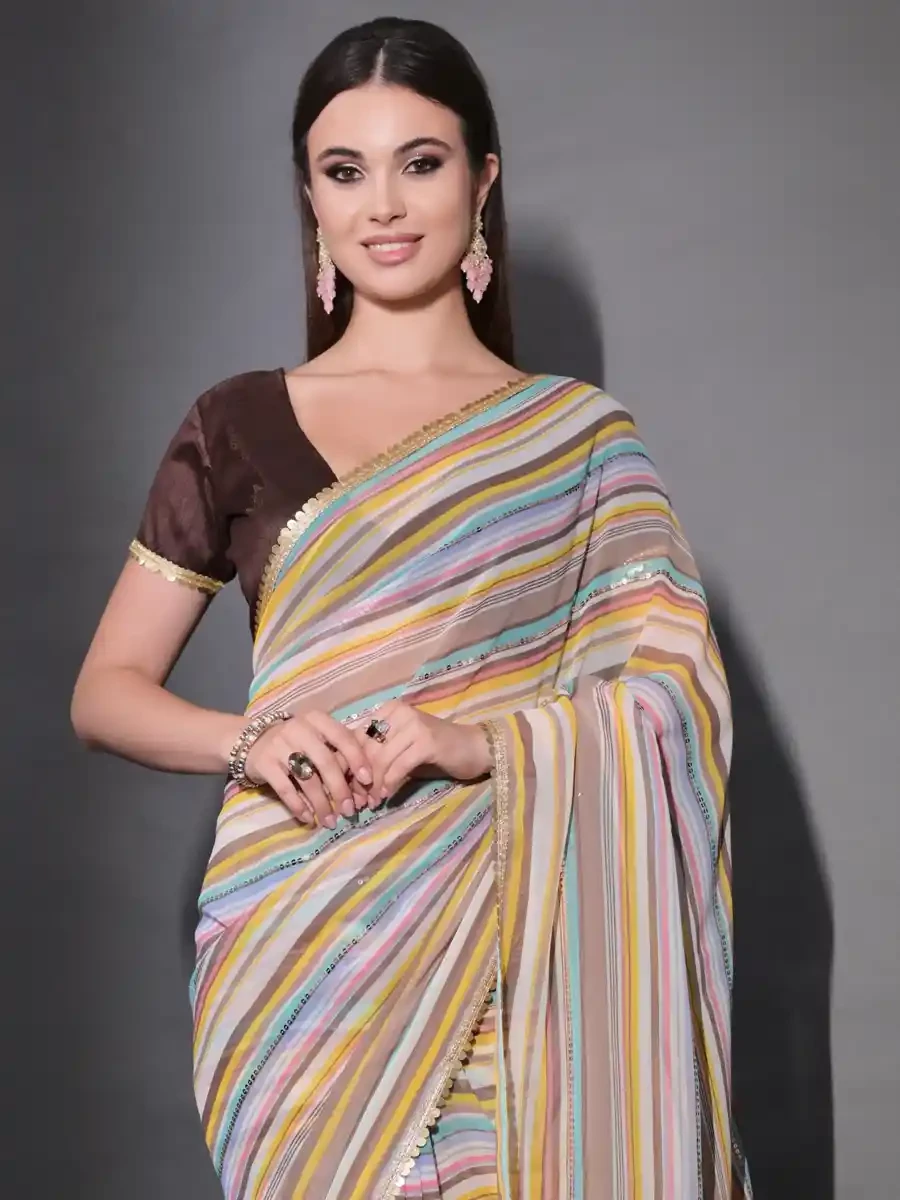 Multi Georgette Printed Cocktail Party Classic Style Saree