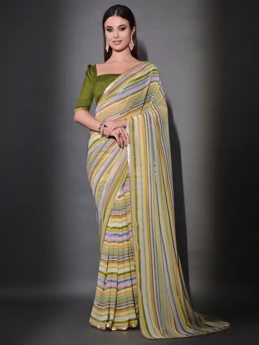 Multi Georgette Printed Cocktail Party Classic Style Saree