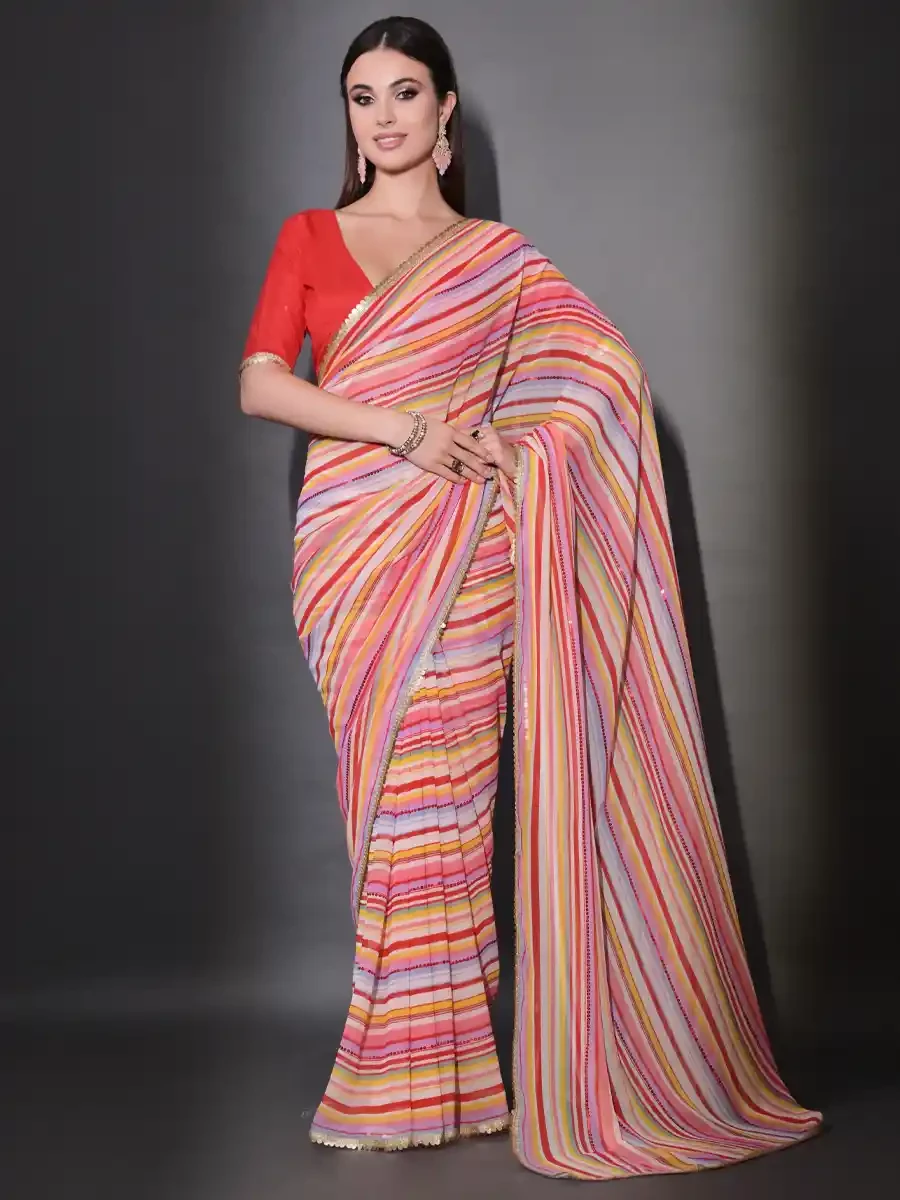 Multi Georgette Printed Cocktail Party Classic Style Saree