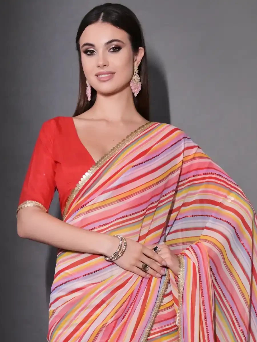 Multi Georgette Printed Cocktail Party Classic Style Saree