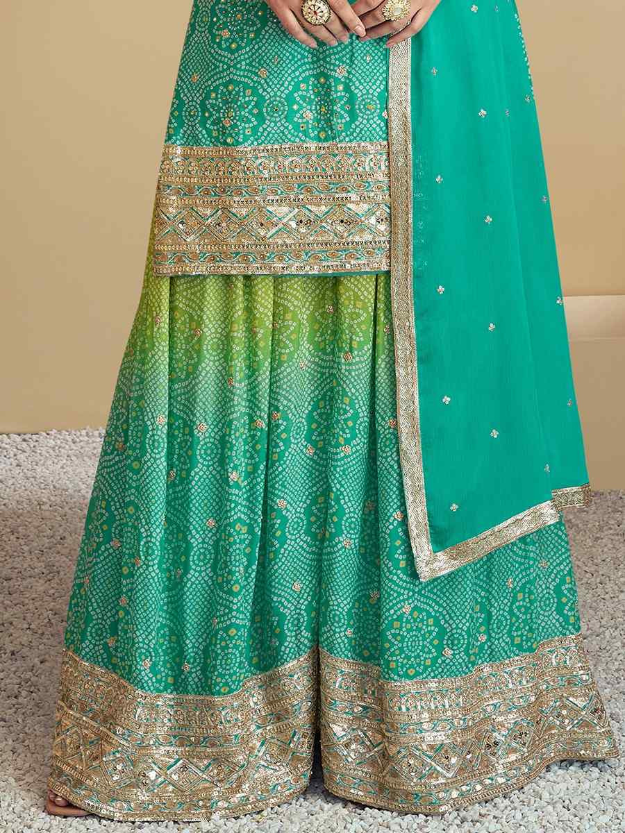 Multi Heavy Chinon Embroidered Festival Wedding Ready Sharara Pant Salwar Kameez