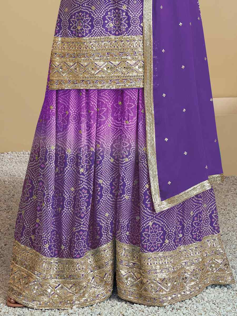 Multi Heavy Chinon Embroidered Festival Wedding Ready Sharara Pant Salwar Kameez