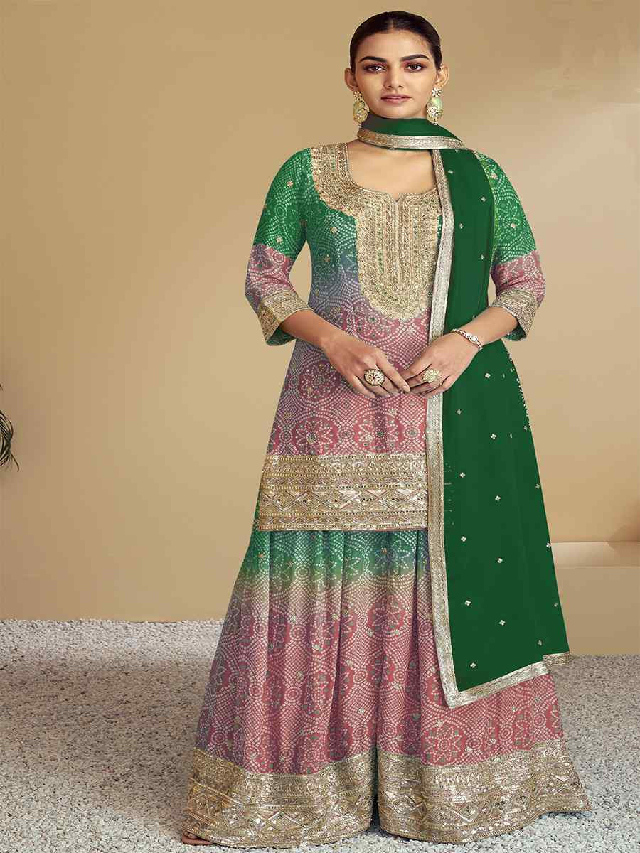 Multi Heavy Chinon Embroidered Festival Wedding Ready Sharara Pant Salwar Kameez