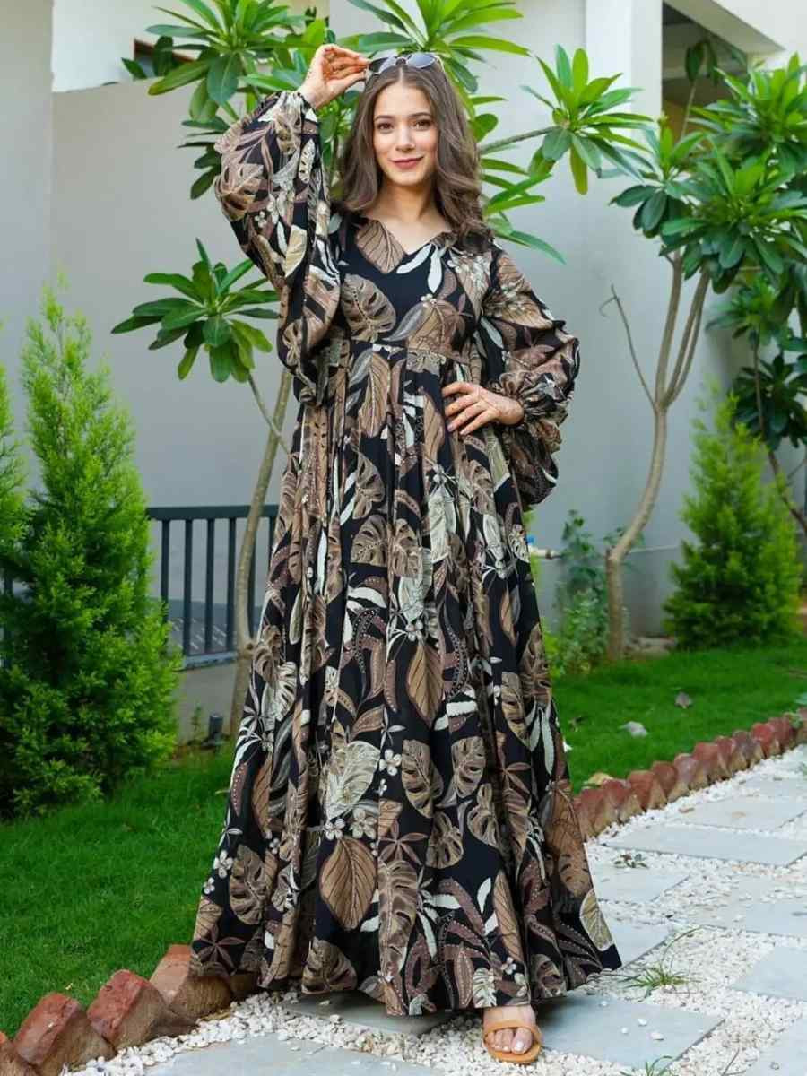 Multi Heavy Chinon Printed Festival Casual Gown