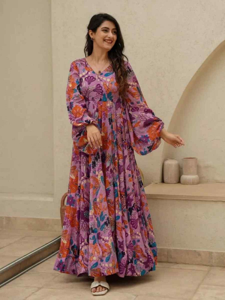 Multi Heavy Chinon Printed Festival Casual Gown