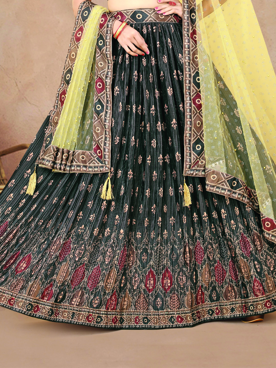 Multi Heavy Chinon Silk Printed Festival Wedding Contemporary Lehenga Choli