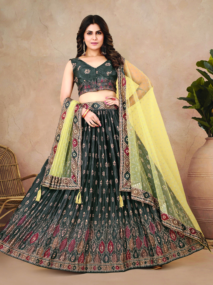 Multi Heavy Chinon Silk Printed Festival Wedding Contemporary Lehenga Choli