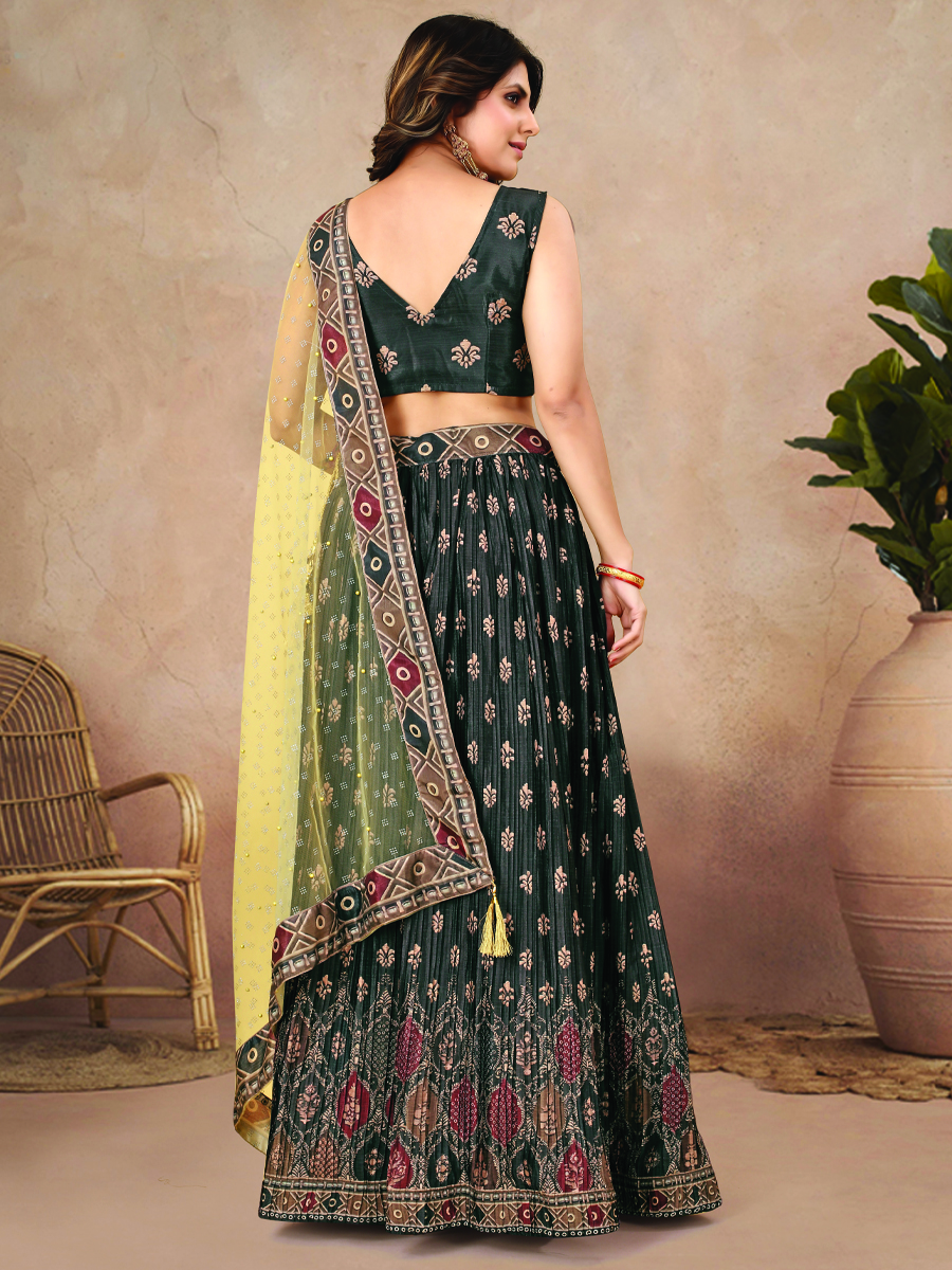 Multi Heavy Chinon Silk Printed Festival Wedding Contemporary Lehenga Choli