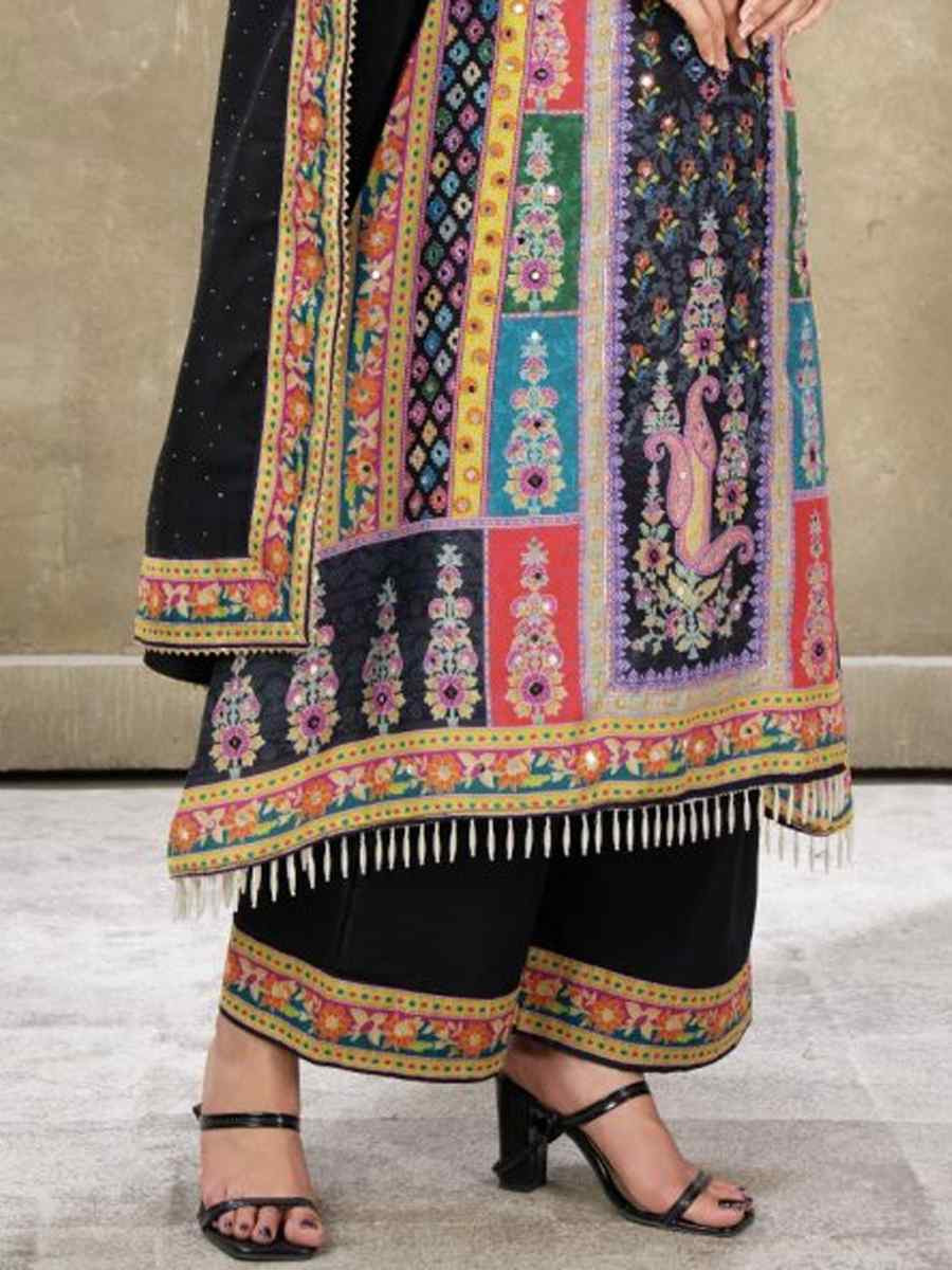 Multi Heavy Cotton Muslin Embroidered Party Wedding Ready Palazzo Pant Salwar Kameez