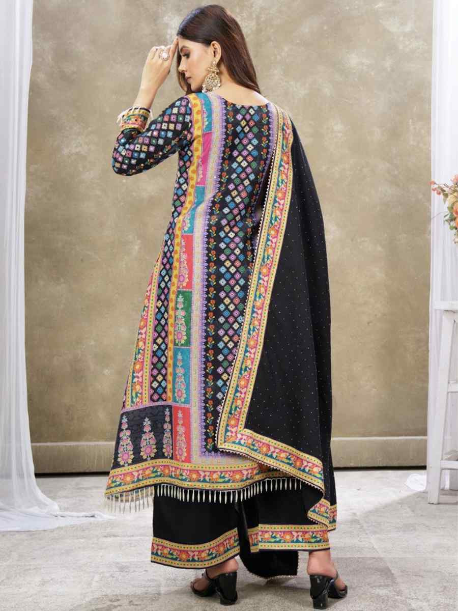 Multi Heavy Cotton Muslin Embroidered Party Wedding Ready Palazzo Pant Salwar Kameez