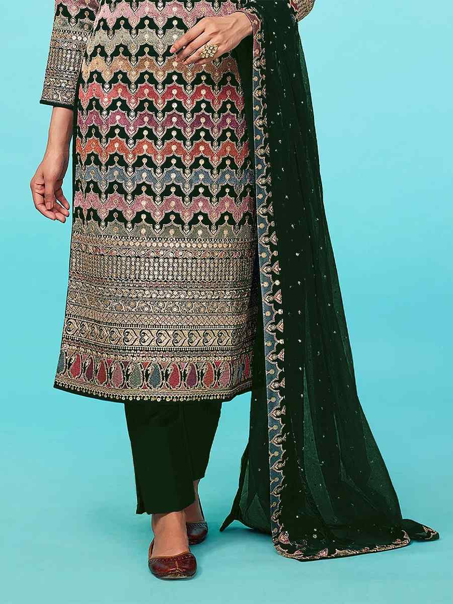 Multi Heavy Faux Georgette Embroidered Festival Party Pant Salwar Kameez