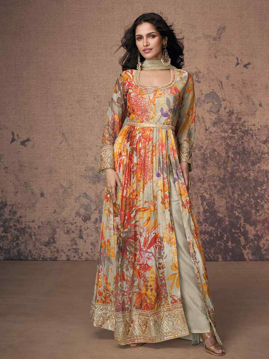 Multi Heavy Fox Georgette Embroidered Festival Casual Anarkali Ready Salwar Kameez