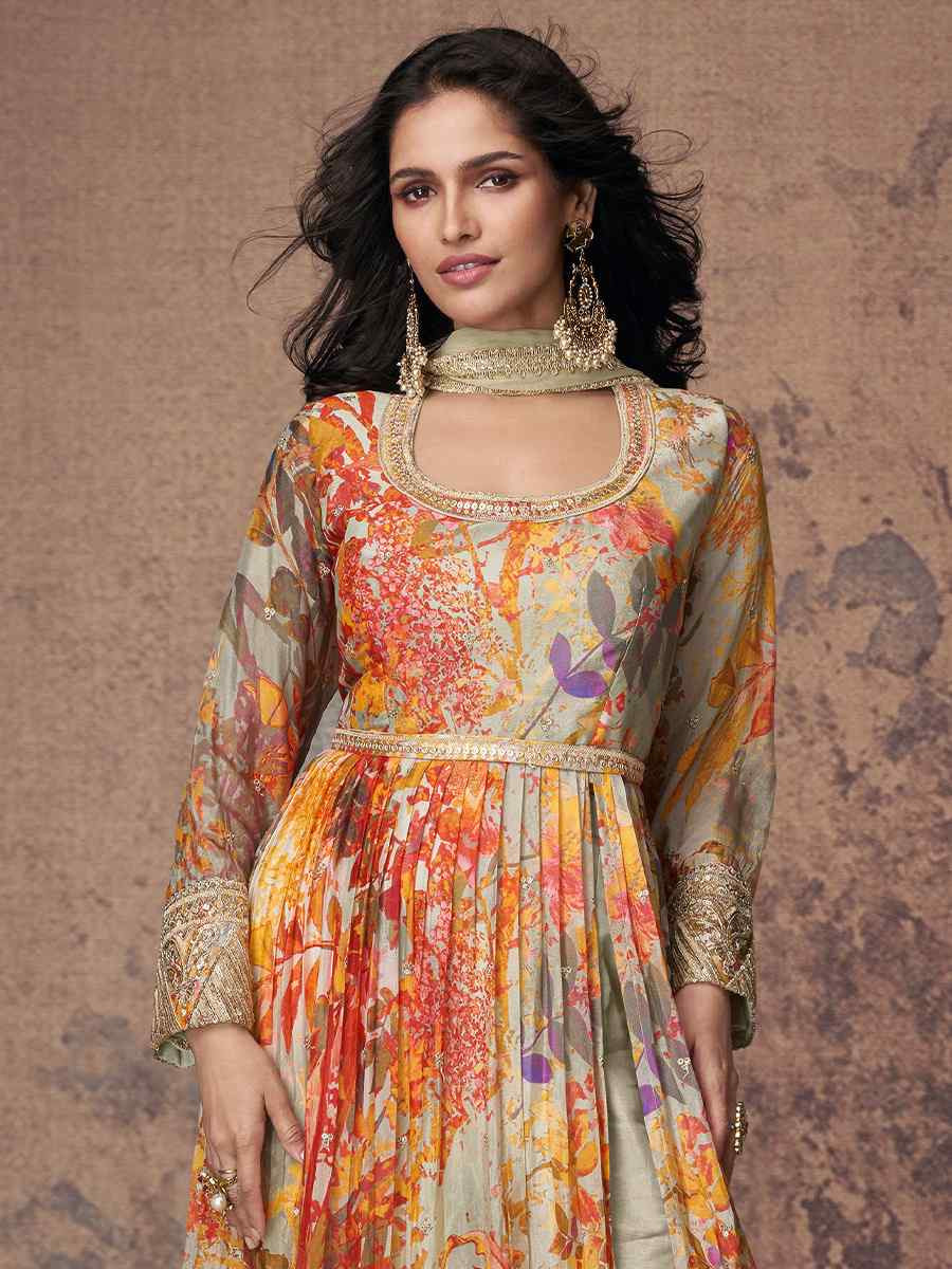 Multi Heavy Fox Georgette Embroidered Festival Casual Anarkali Ready Salwar Kameez