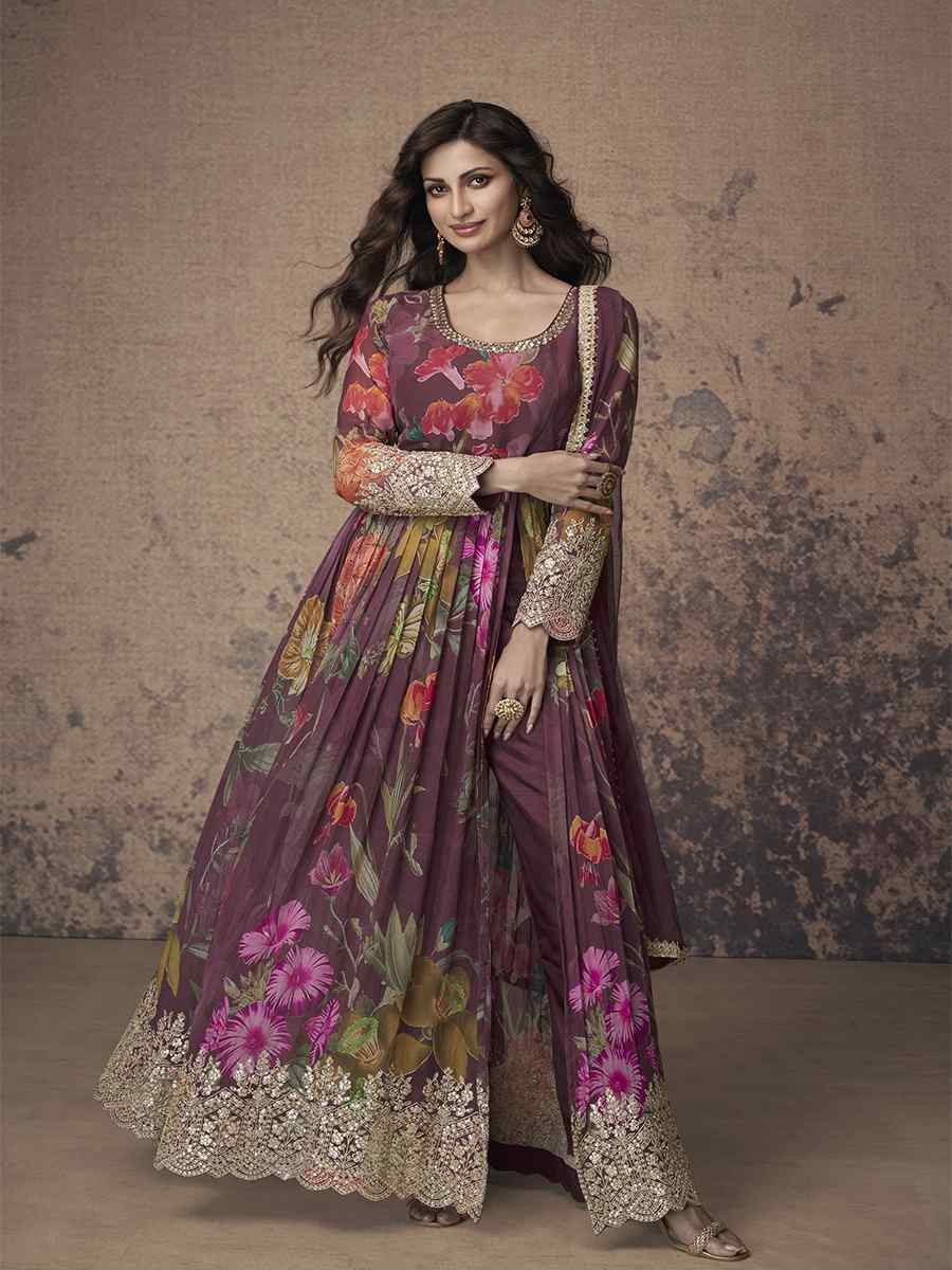 Multi Heavy Fox Georgette Embroidered Festival Casual Anarkali Ready Salwar Kameez