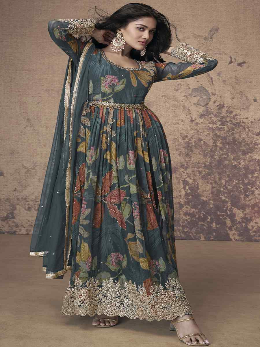 Multi Heavy Fox Georgette Embroidered Festival Casual Anarkali Ready Salwar Kameez