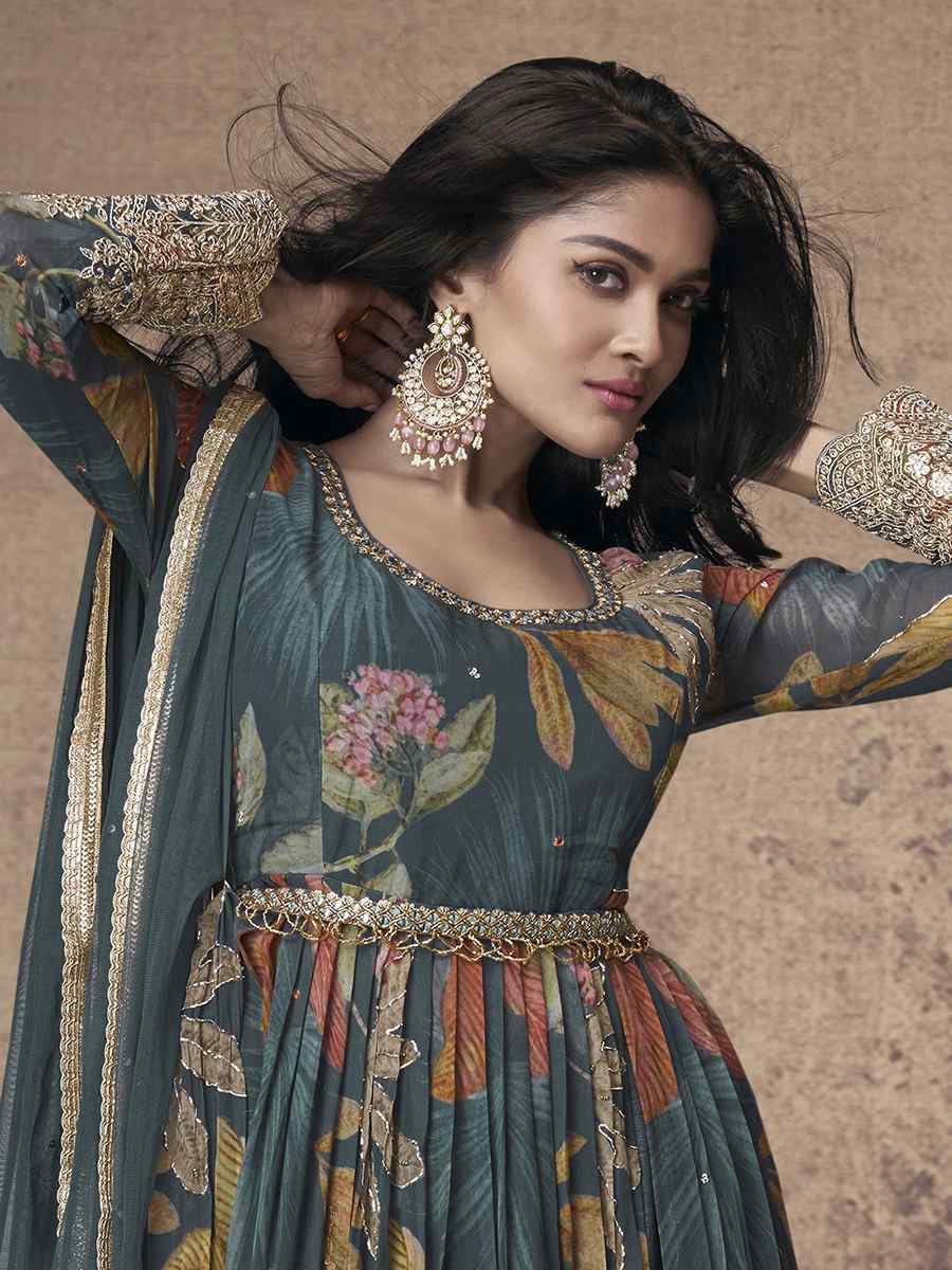 Multi Heavy Fox Georgette Embroidered Festival Casual Anarkali Ready Salwar Kameez