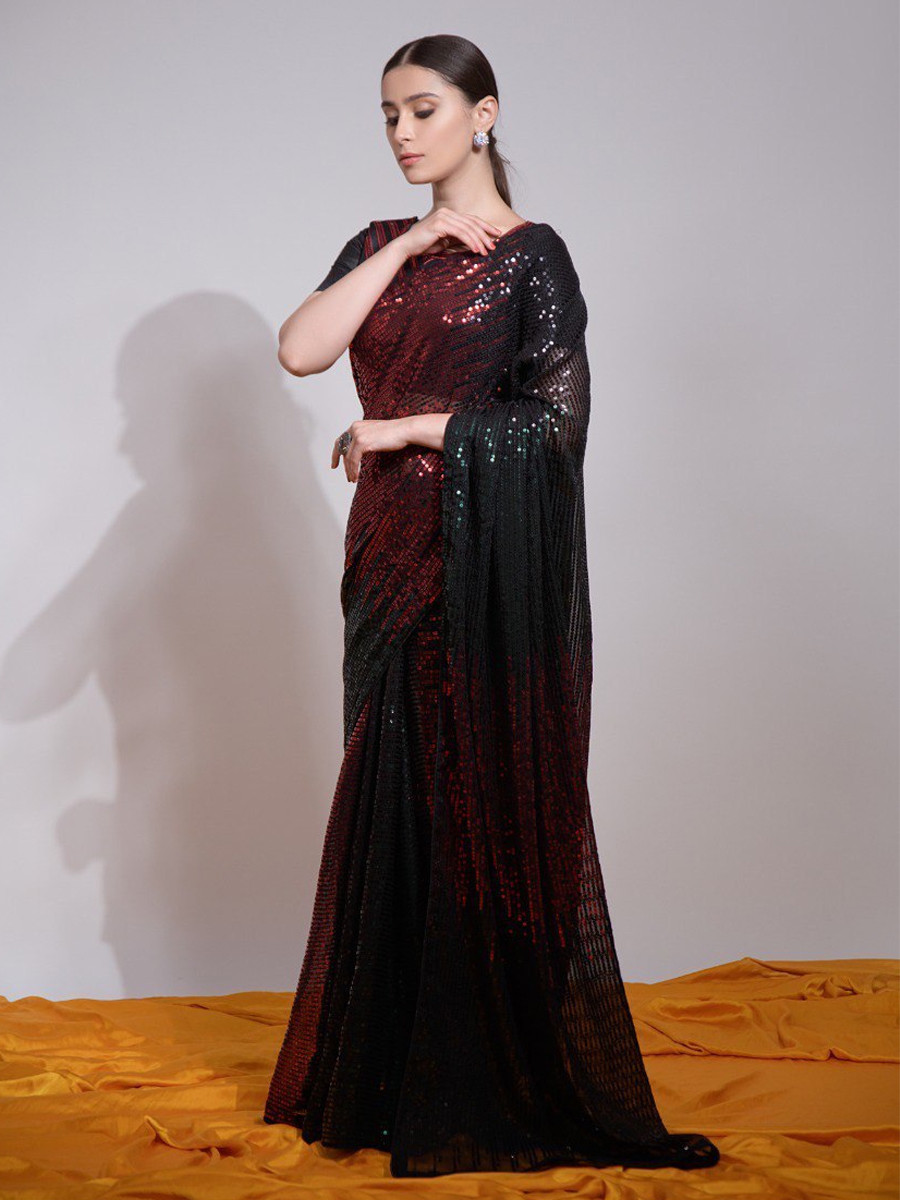 Multi Heavy Georgette Sequins Cocktail Party Classic Style Saree