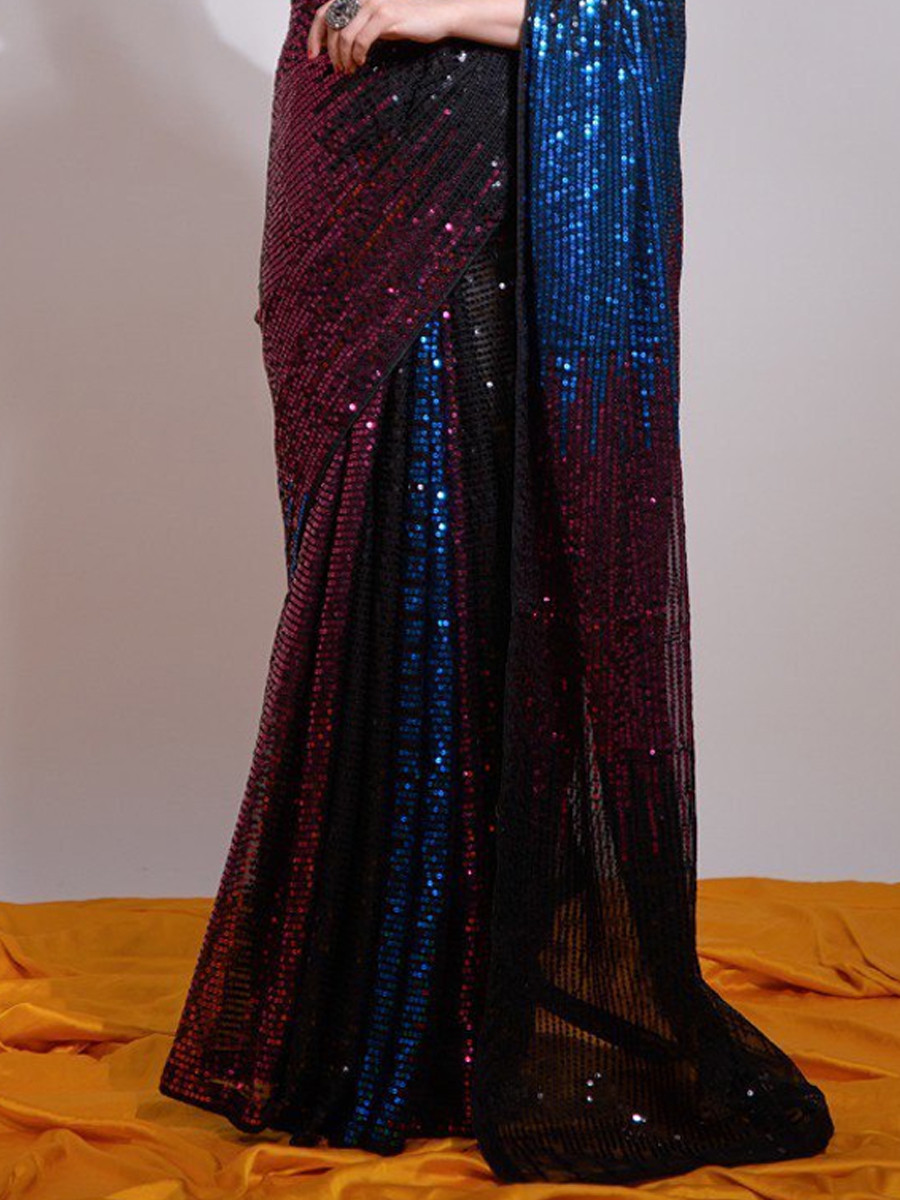 Multi Heavy Georgette Sequins Cocktail Party Classic Style Saree