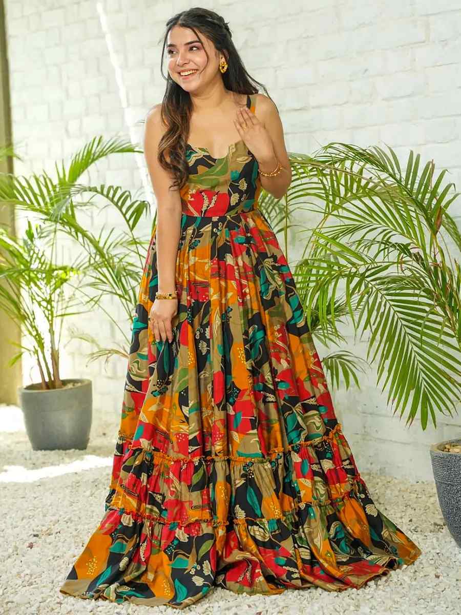 Multi Heavy Rayon Printed Festival Casual Gown