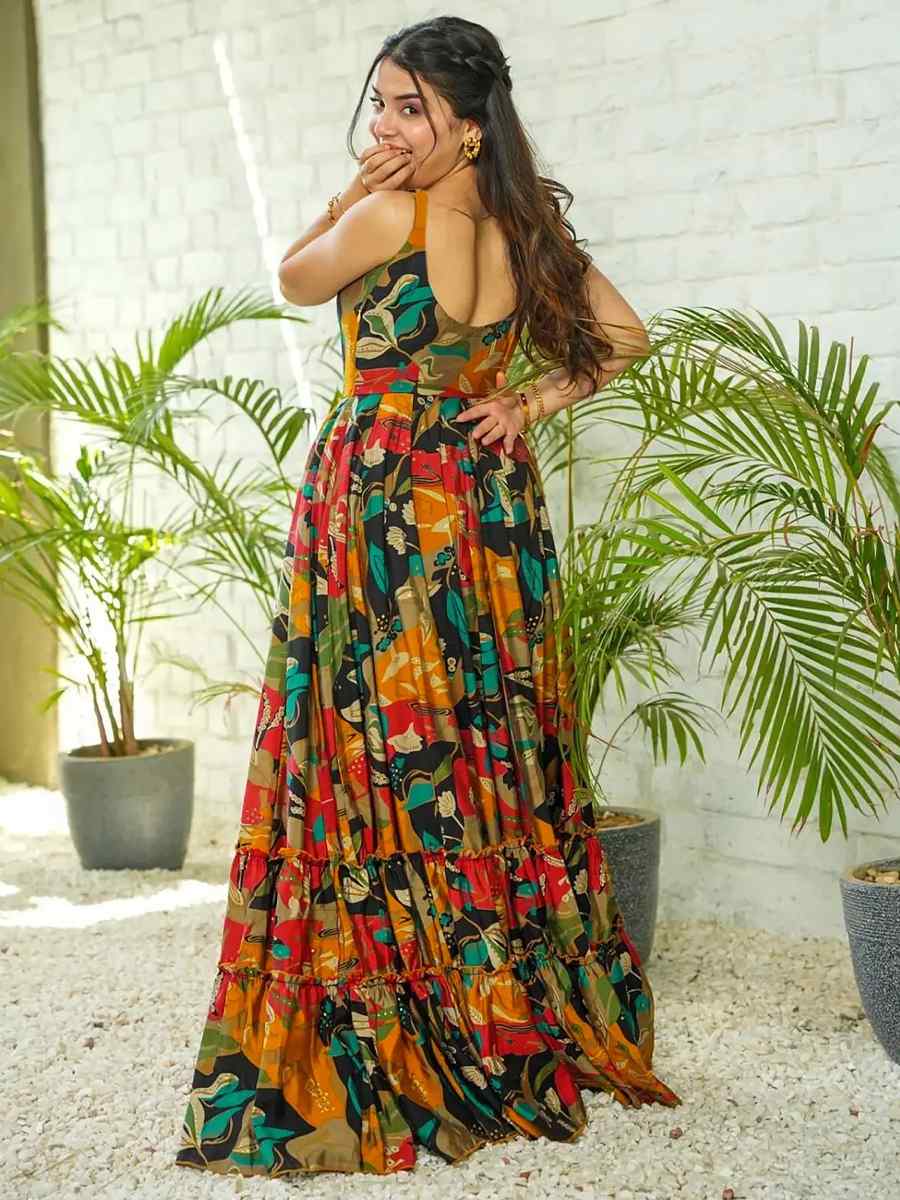 Multi Heavy Rayon Printed Festival Casual Gown