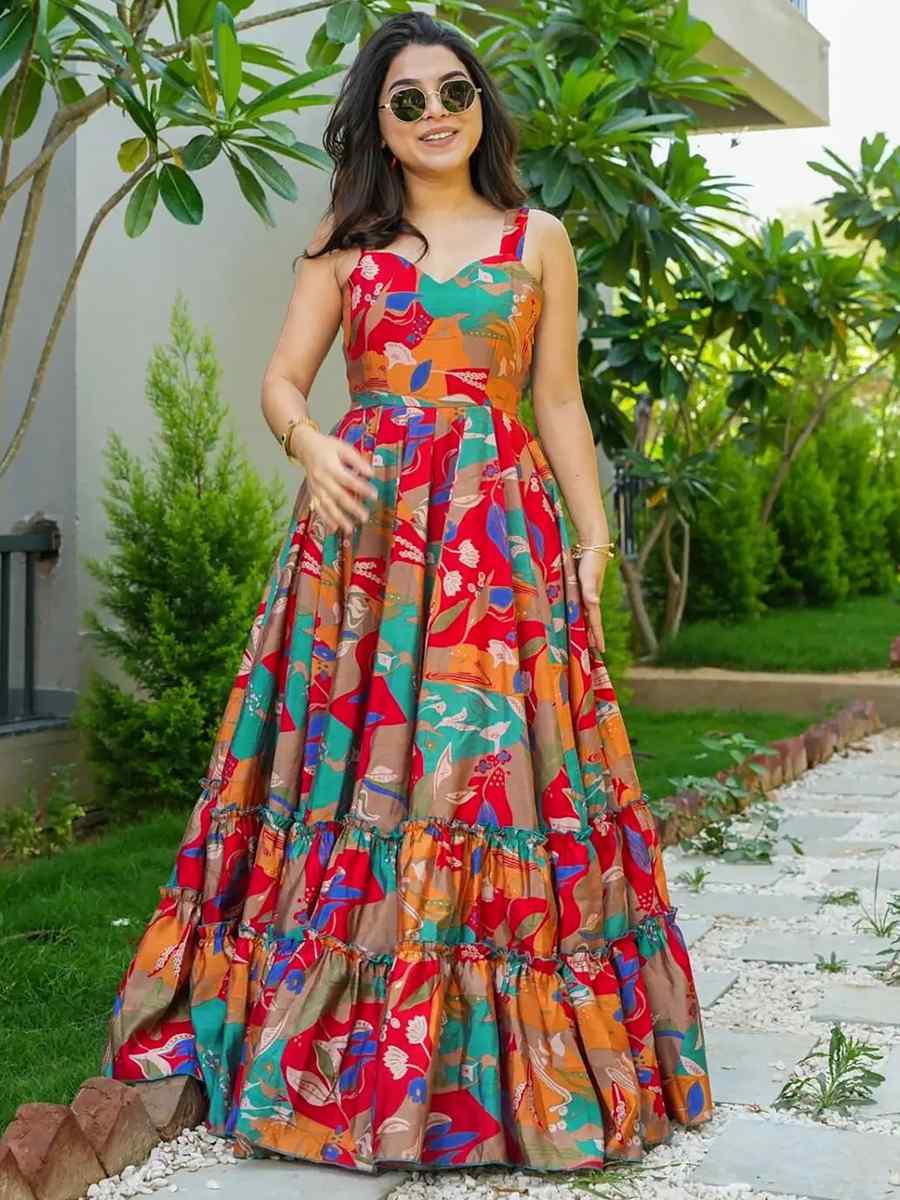 Multi Heavy Rayon Printed Festival Casual Gown