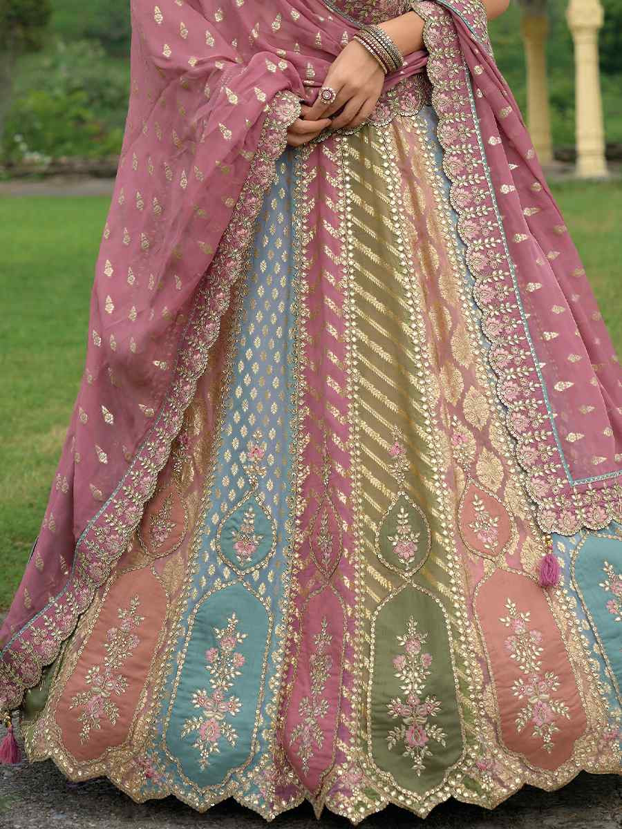 Multi Heavy Silk Embroidery Wedding Reception Party Wear Heavy Border Lehenga Choli