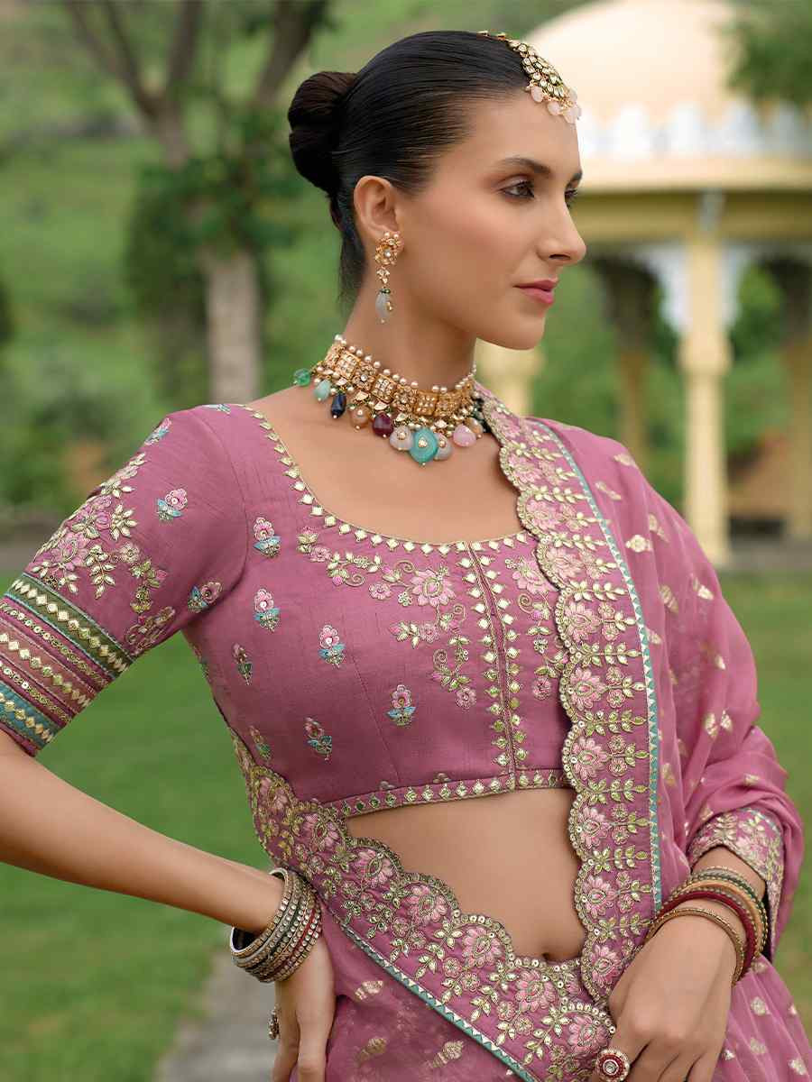 Multi Heavy Silk Embroidery Wedding Reception Party Wear Heavy Border Lehenga Choli