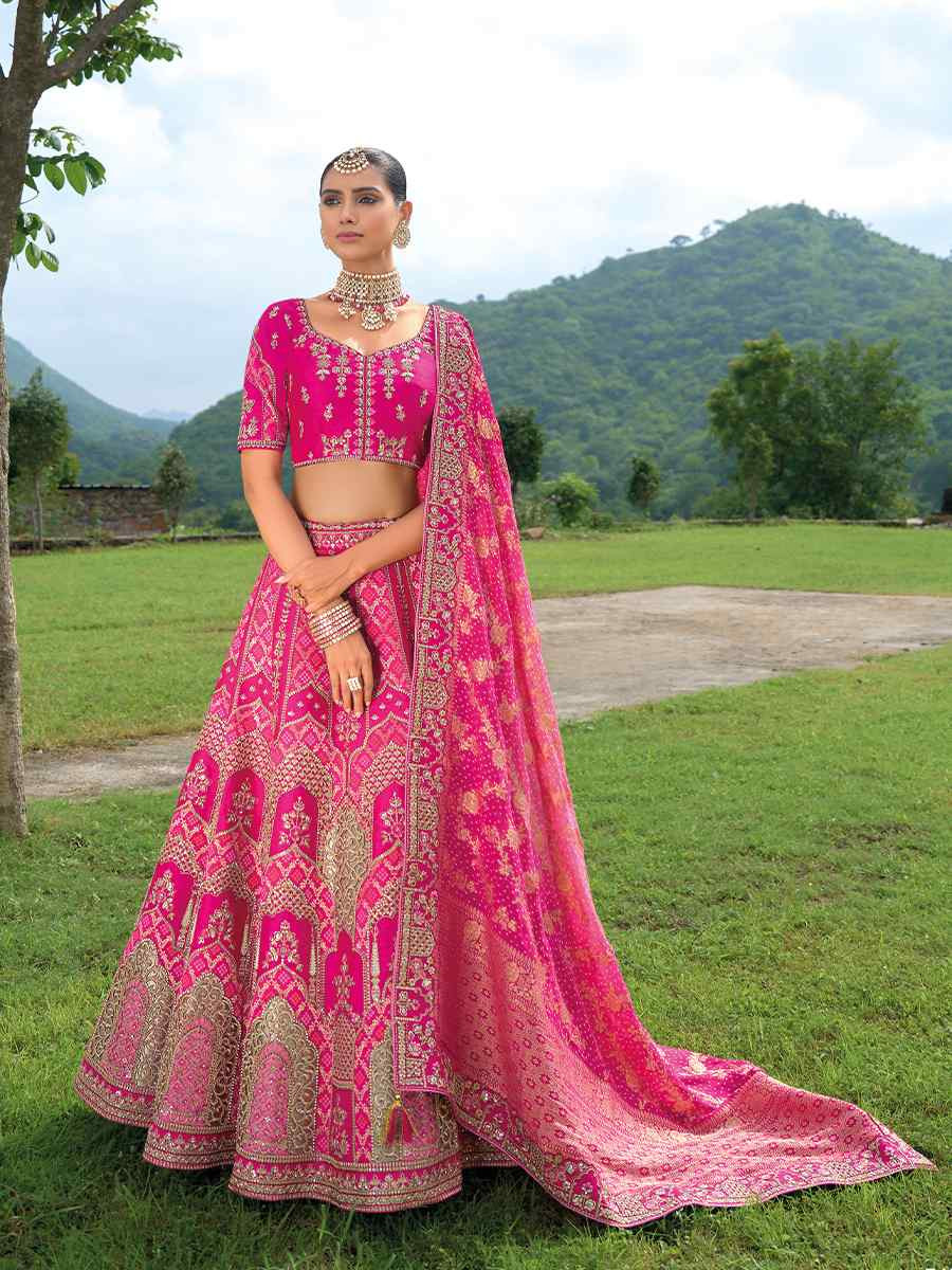 Multi Heavy Silk Embroidery Wedding Reception Party Wear Heavy Border Lehenga Choli