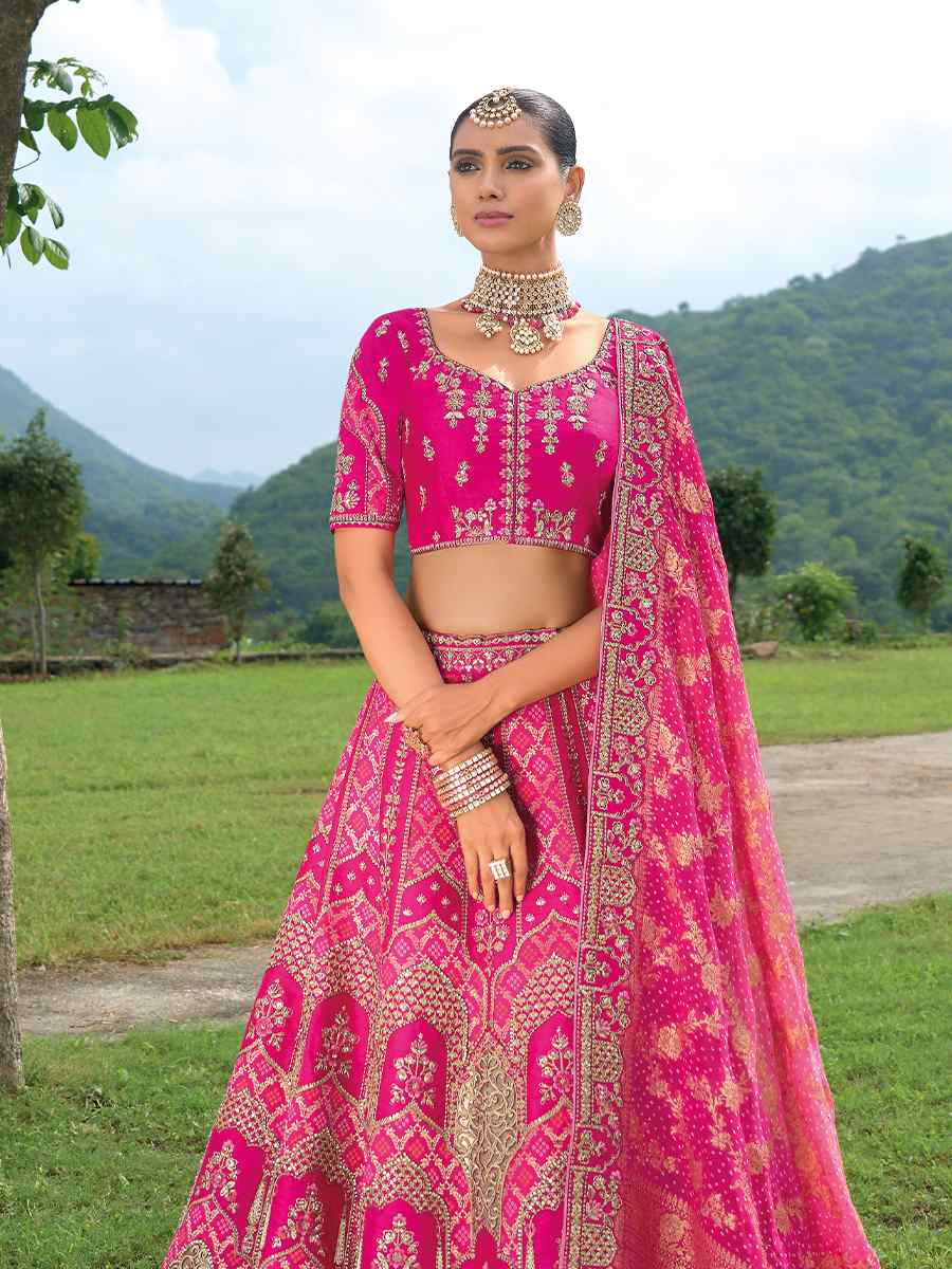 Multi Heavy Silk Embroidery Wedding Reception Party Wear Heavy Border Lehenga Choli