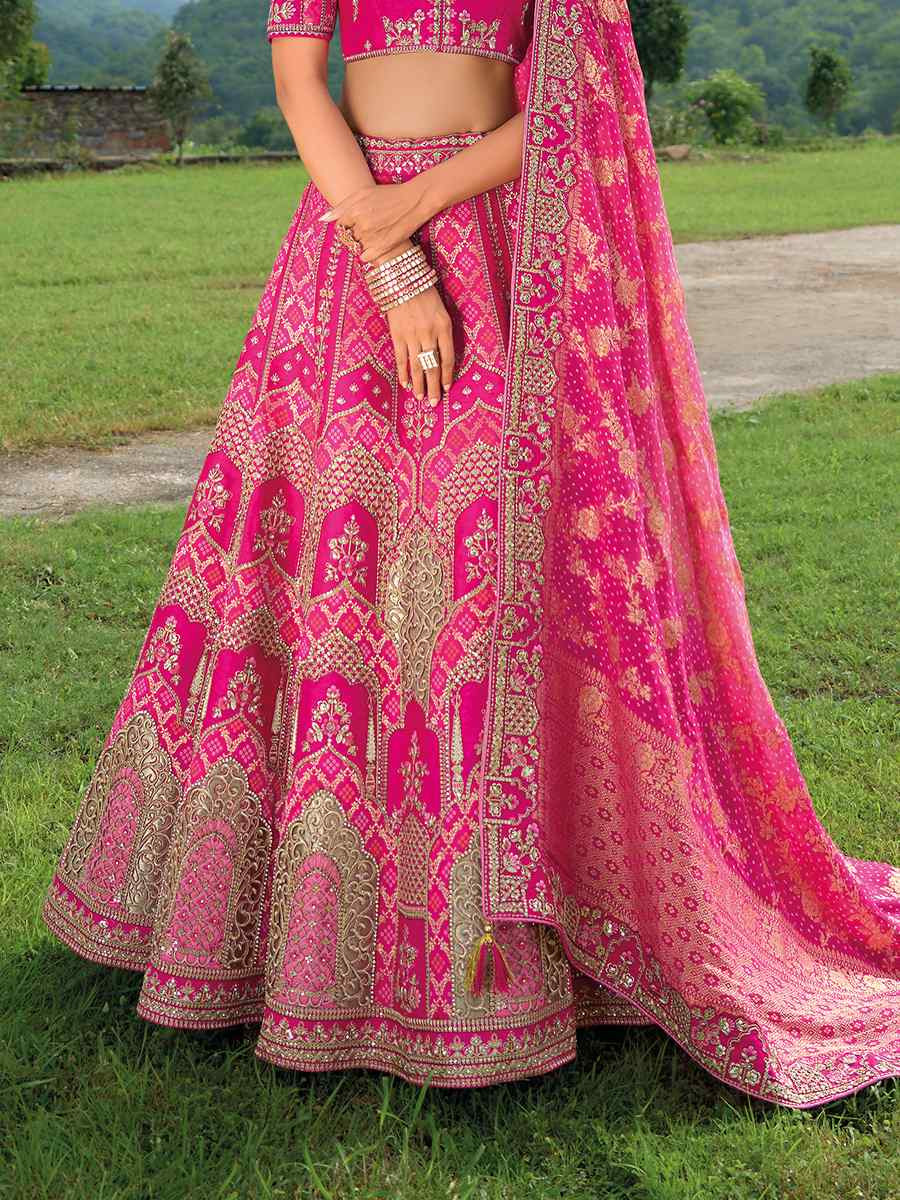 Multi Heavy Silk Embroidery Wedding Reception Party Wear Heavy Border Lehenga Choli