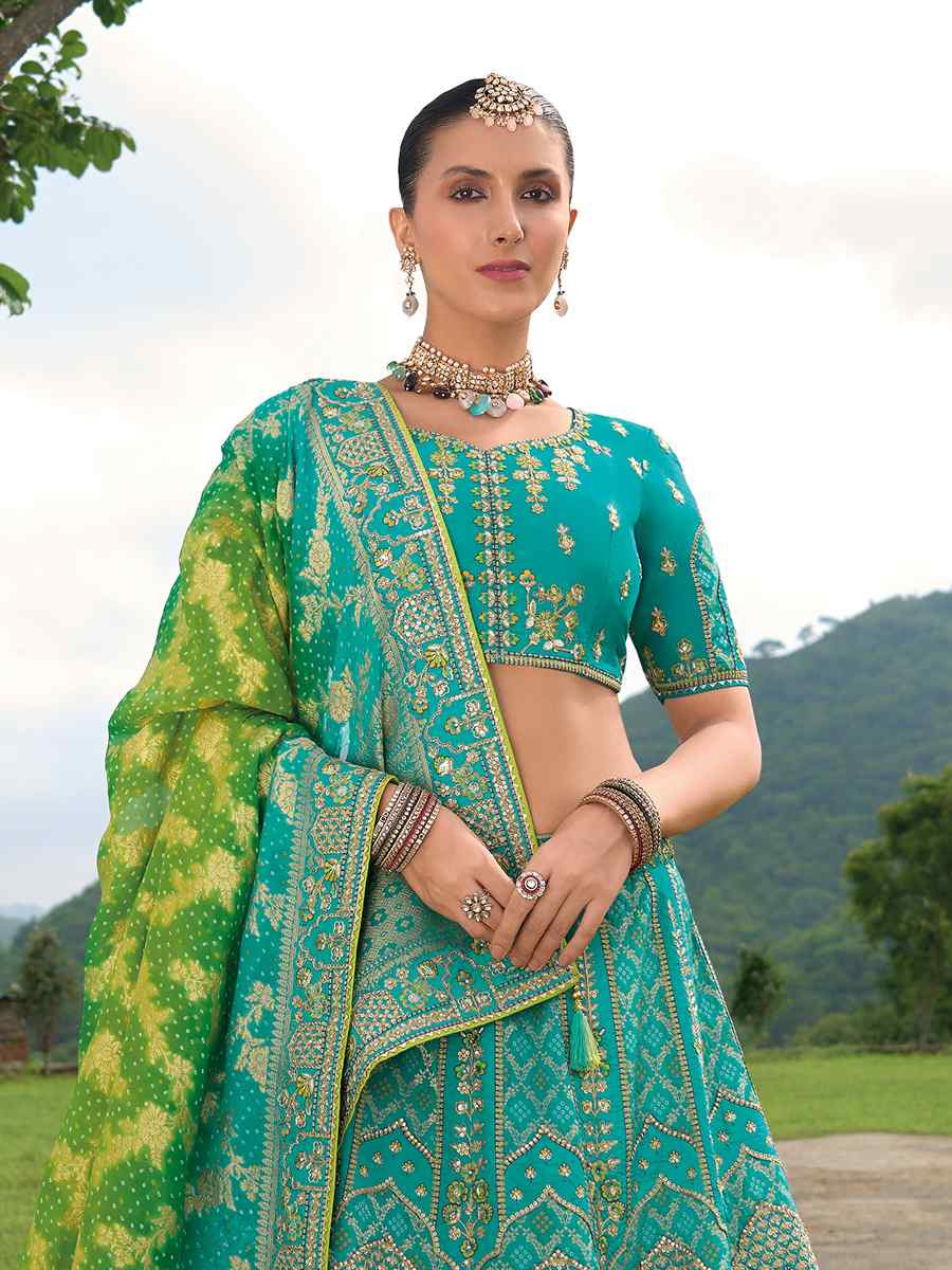 Multi Heavy Silk Embroidery Wedding Reception Party Wear Heavy Border Lehenga Choli