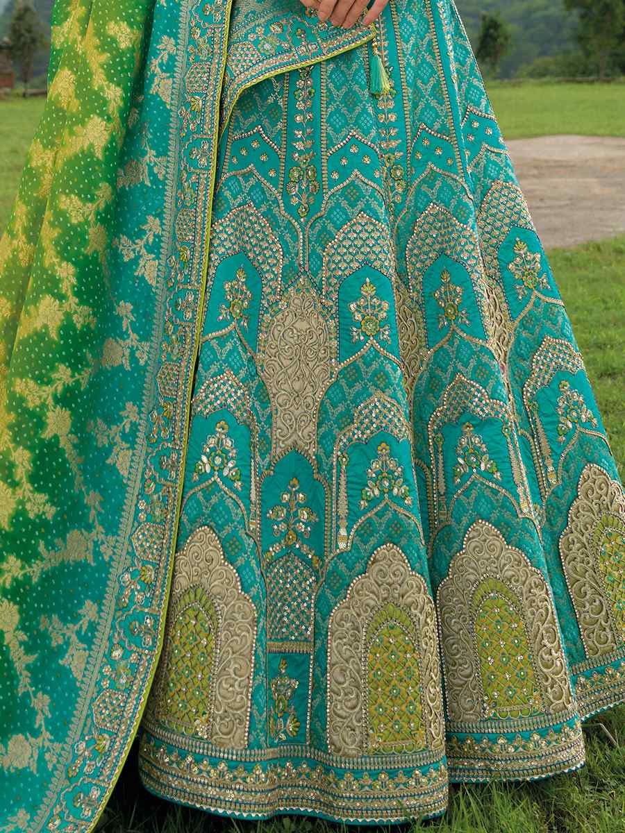 Multi Heavy Silk Embroidery Wedding Reception Party Wear Heavy Border Lehenga Choli