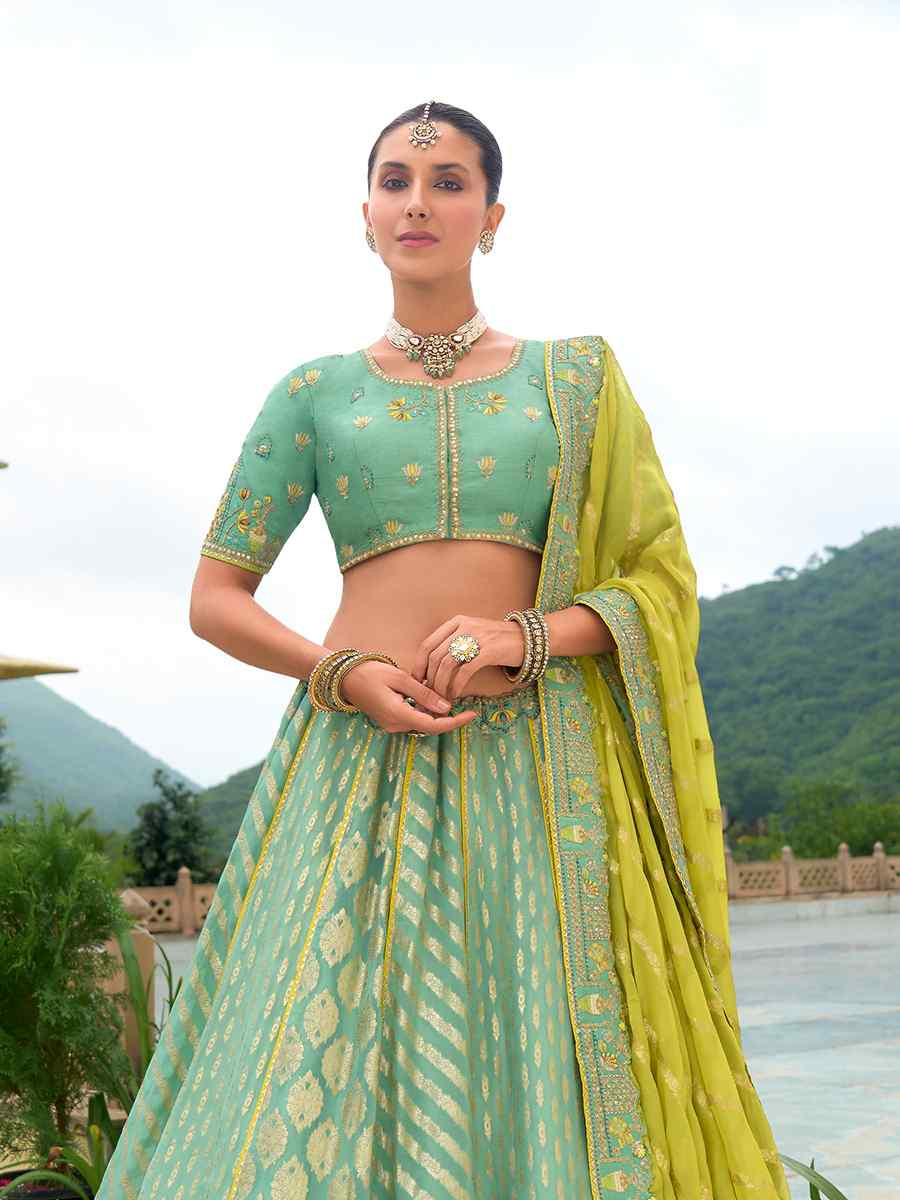 Multi Heavy Silk Embroidery Wedding Reception Party Wear Heavy Border Lehenga Choli