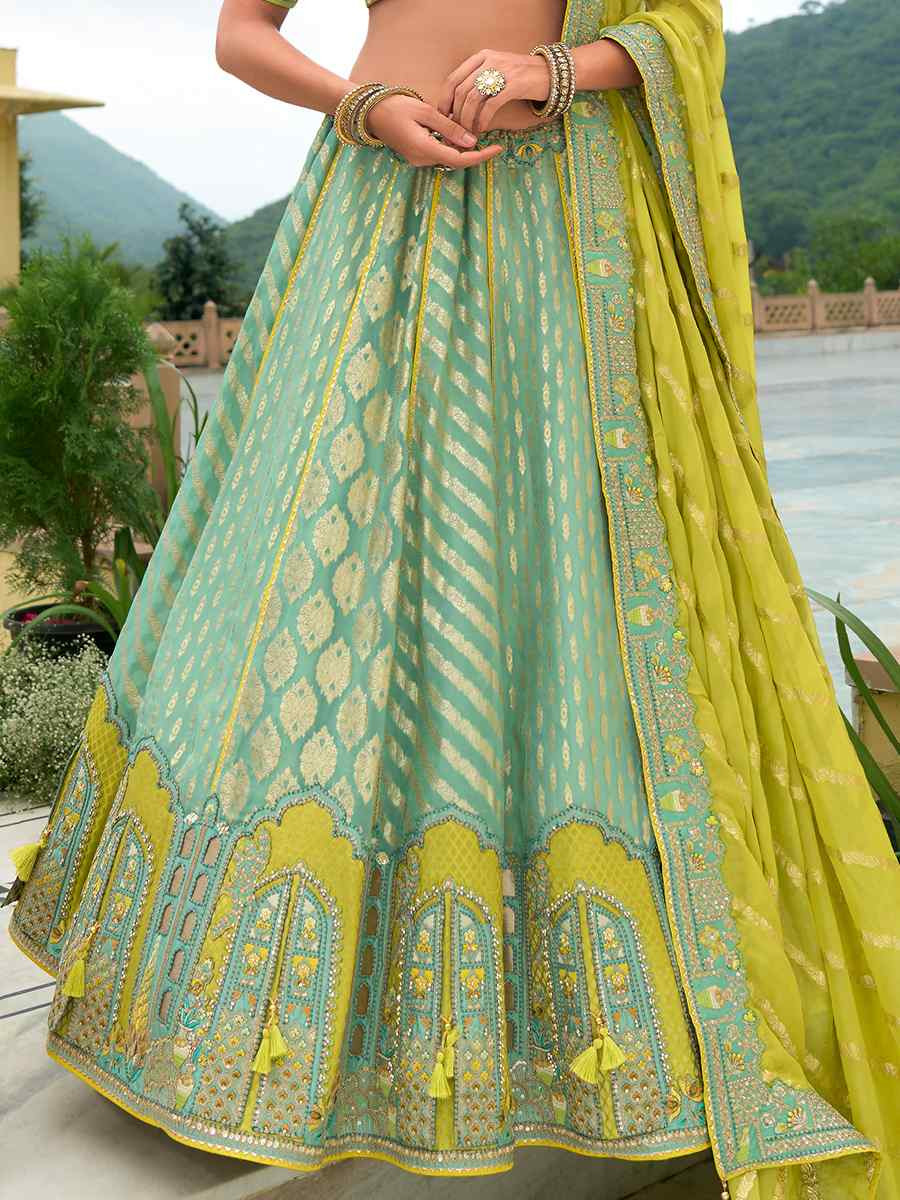 Multi Heavy Silk Embroidery Wedding Reception Party Wear Heavy Border Lehenga Choli