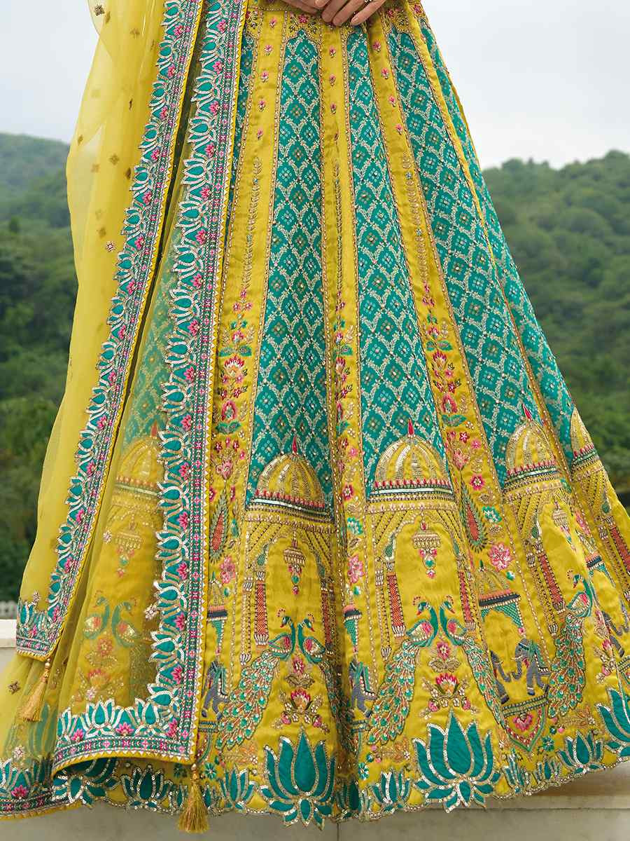 Multi Heavy Silk Embroidery Wedding Reception Party Wear Heavy Border Lehenga Choli