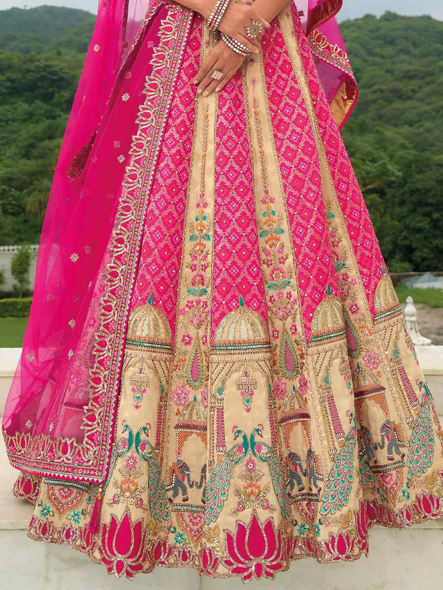 Multi Heavy Silk Embroidery Wedding Reception Party Wear Heavy Border Lehenga Choli