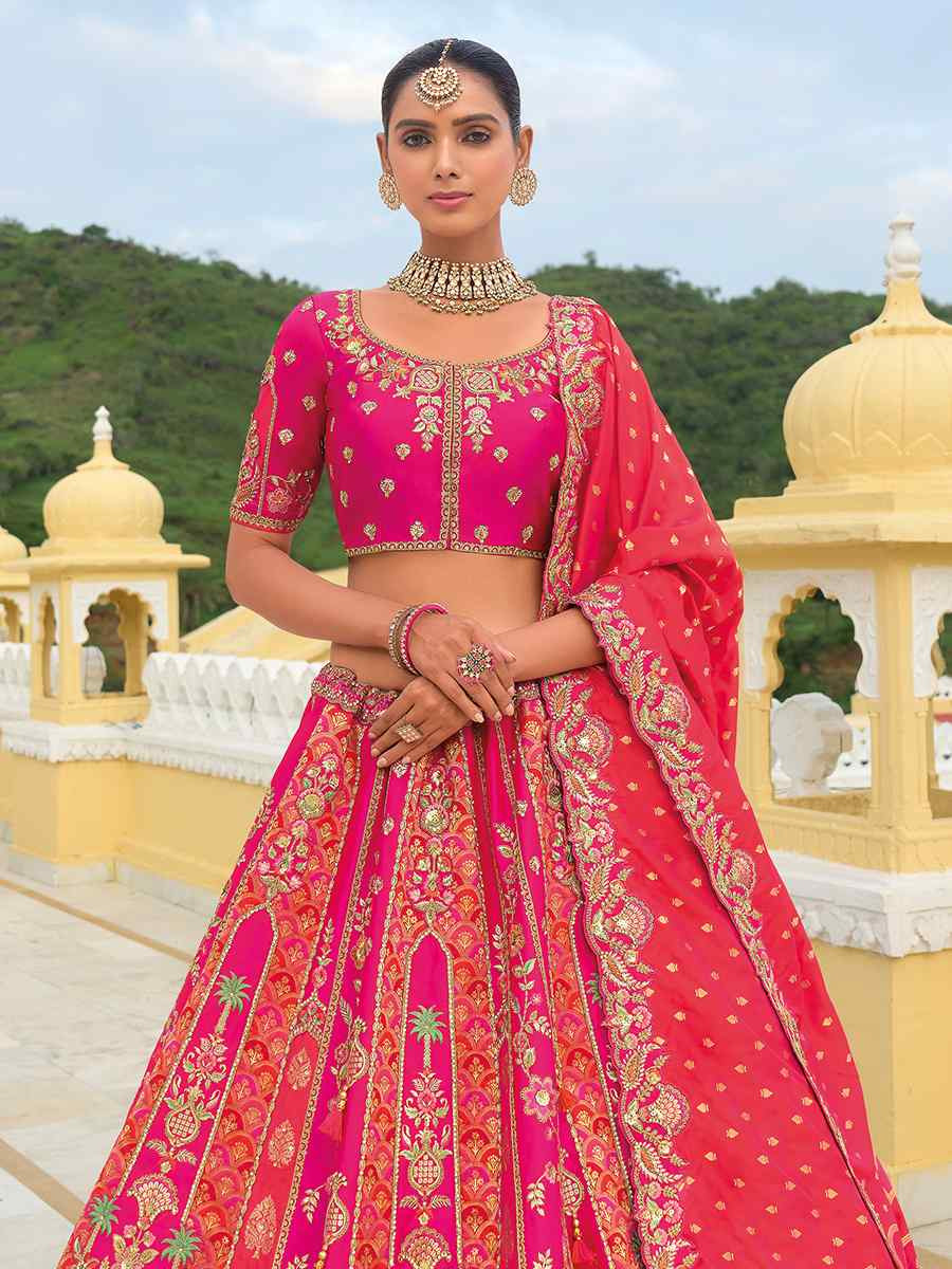 Multi Heavy Silk Embroidery Wedding Reception Party Wear Heavy Border Lehenga Choli