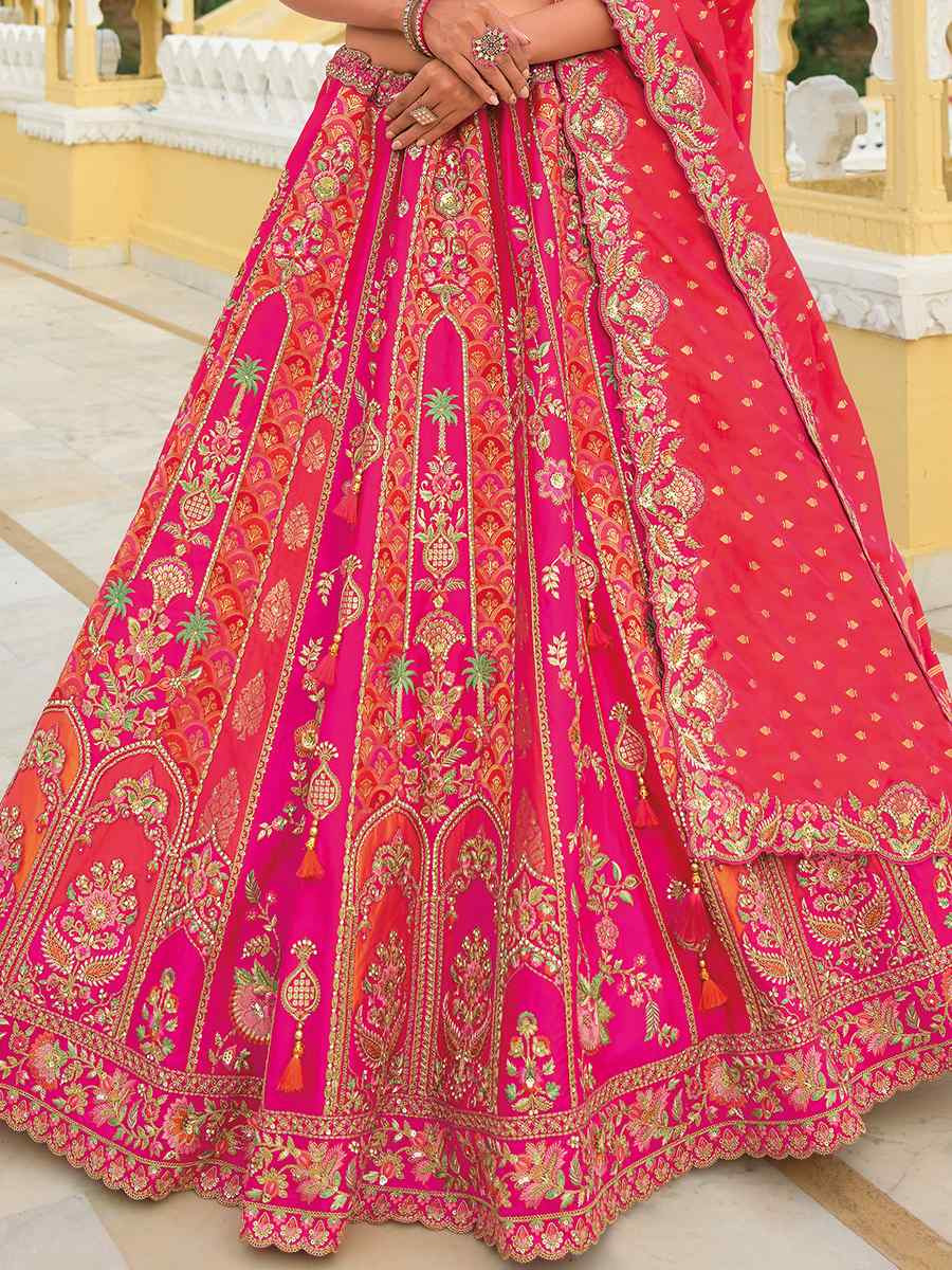 Multi Heavy Silk Embroidery Wedding Reception Party Wear Heavy Border Lehenga Choli