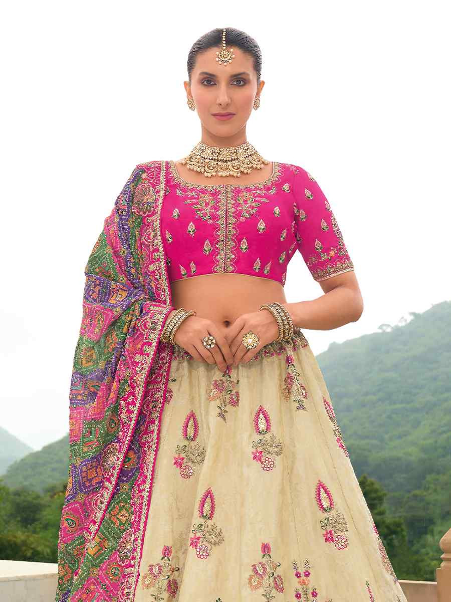 Multi Heavy Silk Embroidery Wedding Reception Party Wear Heavy Border Lehenga Choli