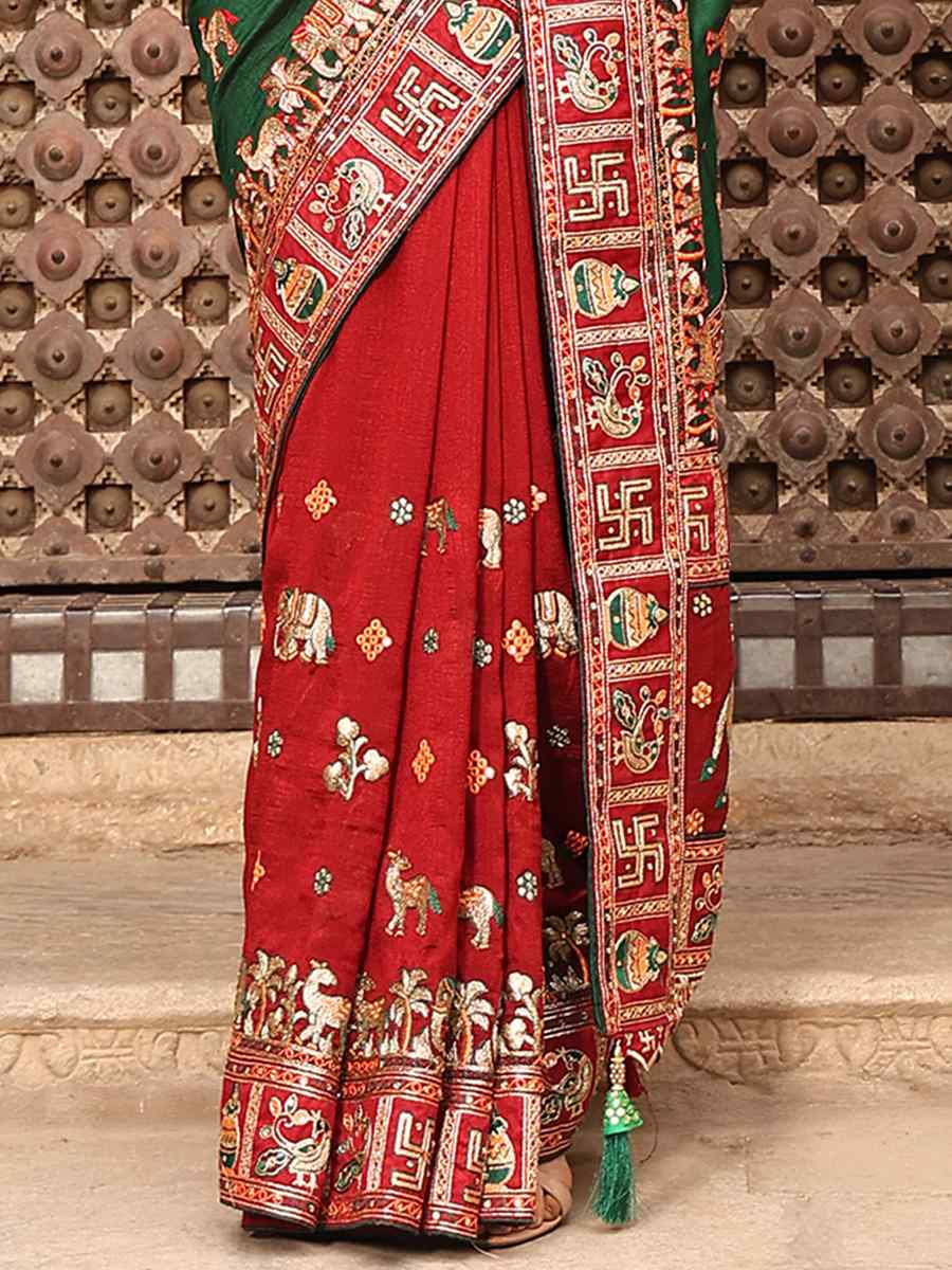 Multi Heavy Soft Silk Embroidered Party Reception Heavy Border Saree