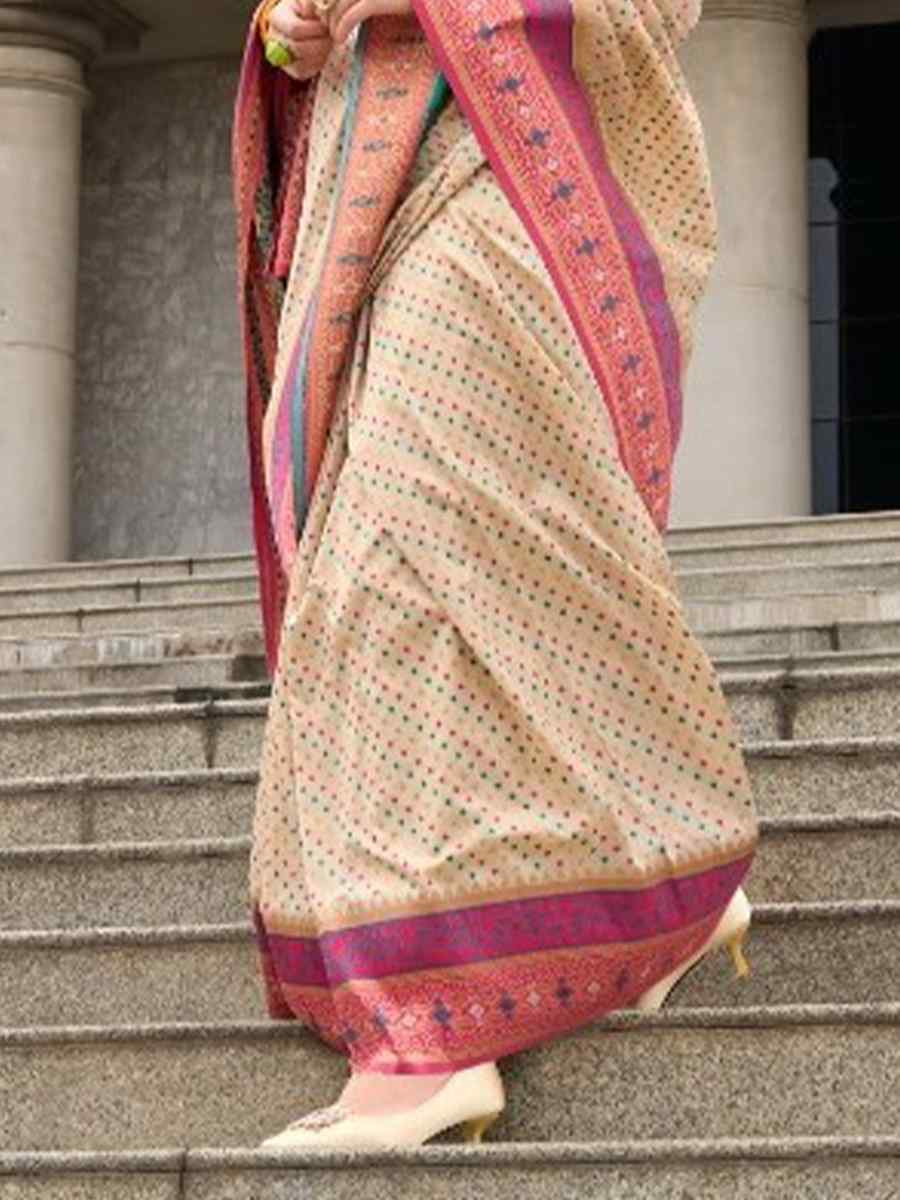 Multi Ikkat Soft Silk Handwoven Festival Wedding Heavy Border Saree